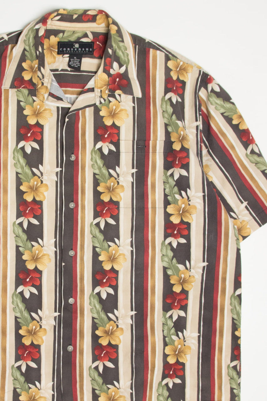 Chocolate Striped Floral Hawaiian Shirt 2078
