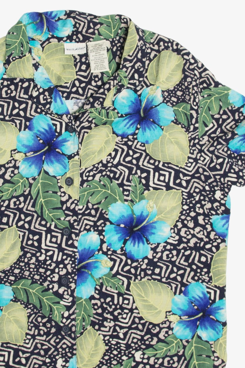 Women's Navy Hibiscus Hawaiian Shirt 2089