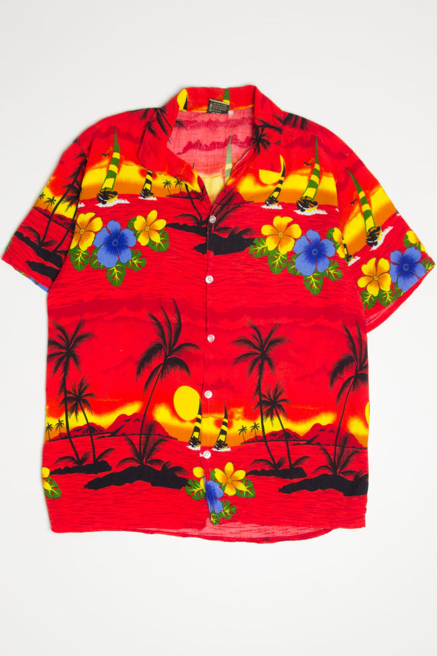 Vintage Sunset Sailboats Hawaiian Shirt 2095