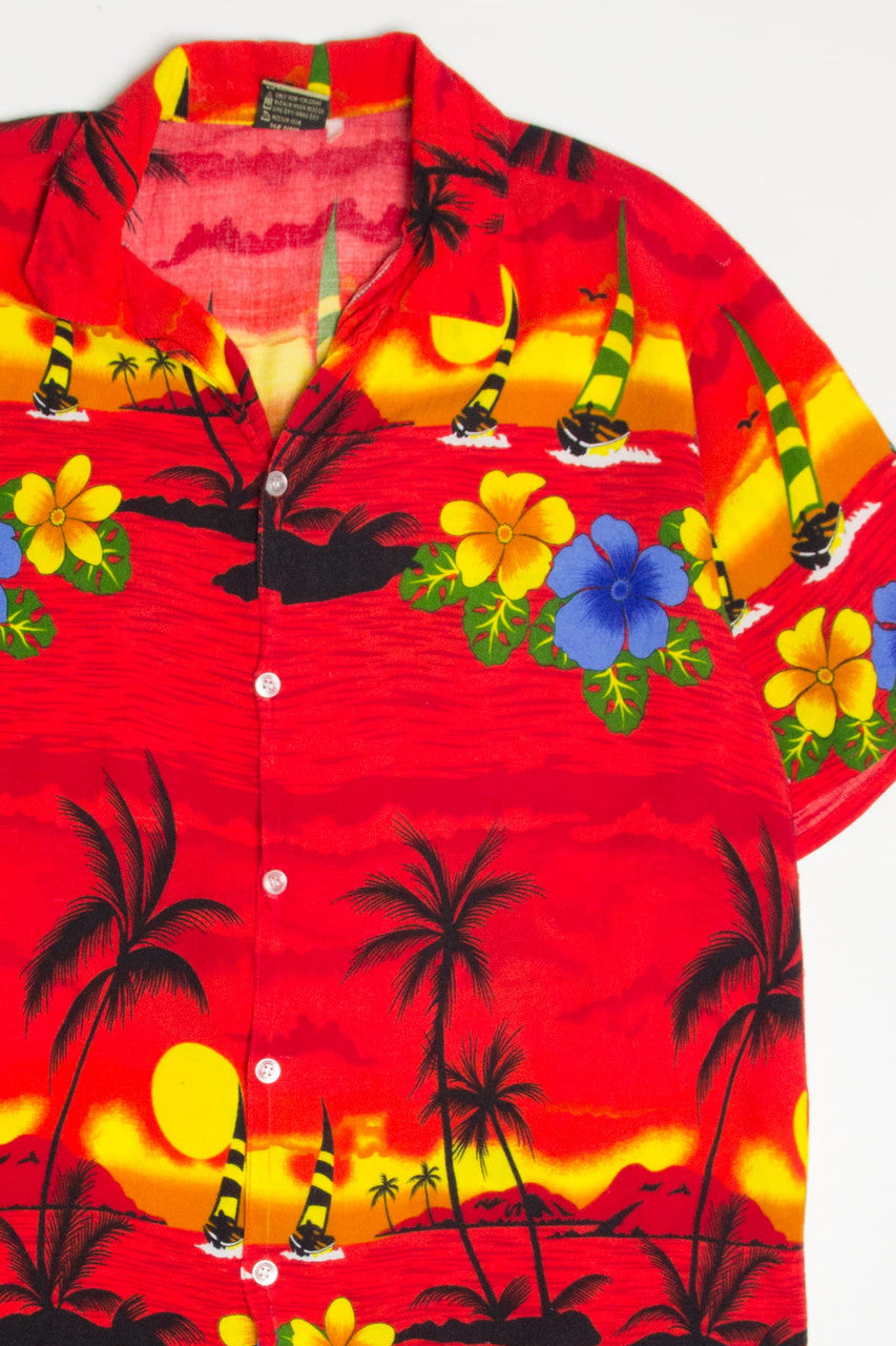 Vintage Sunset Sailboats Hawaiian Shirt 2095