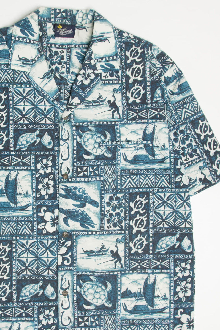 Vintage Turtle Print Royal Creations Hawaiian Shirt 2098