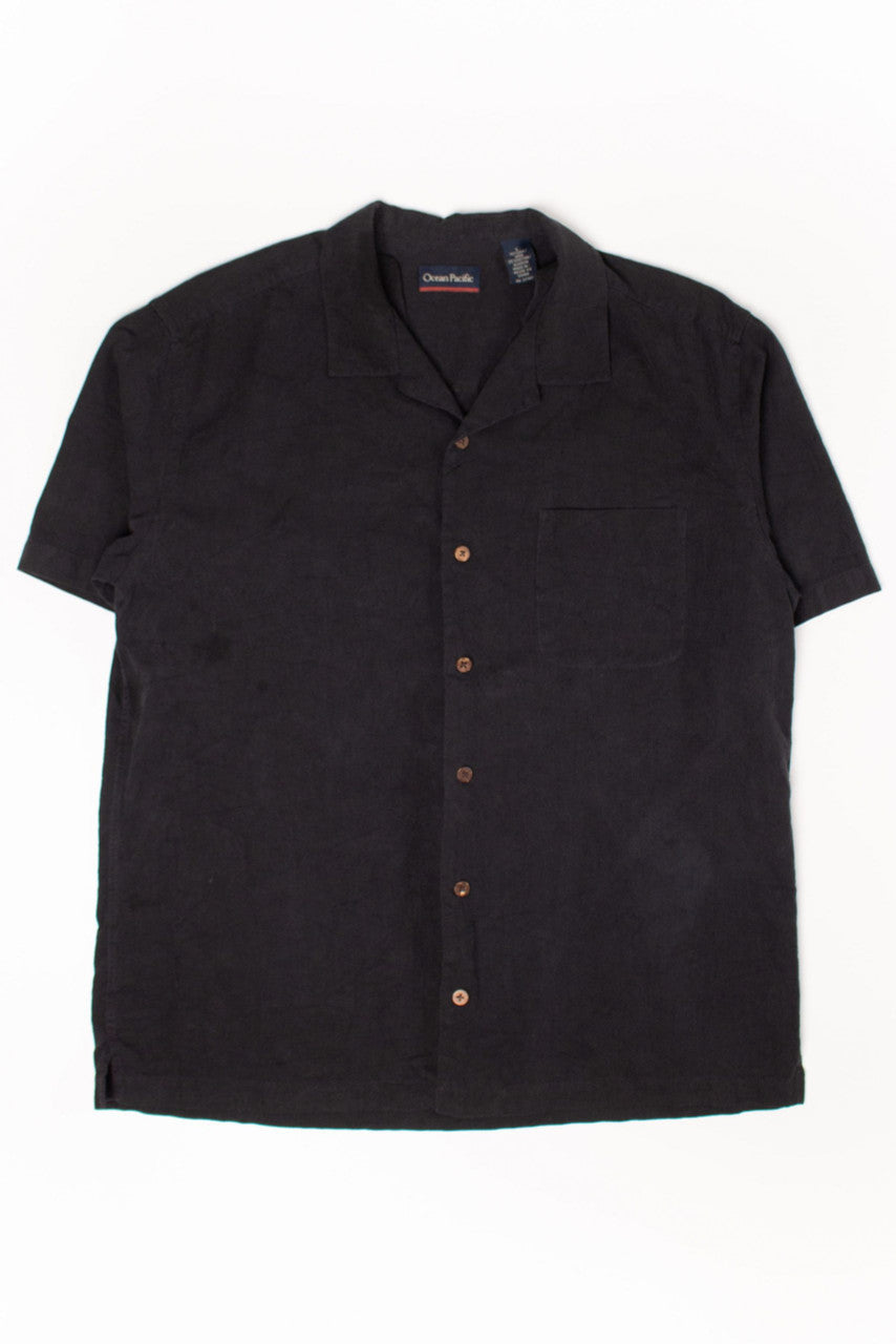 Black Ocean Pacific Leaf Stitch Hawaiian Shirt