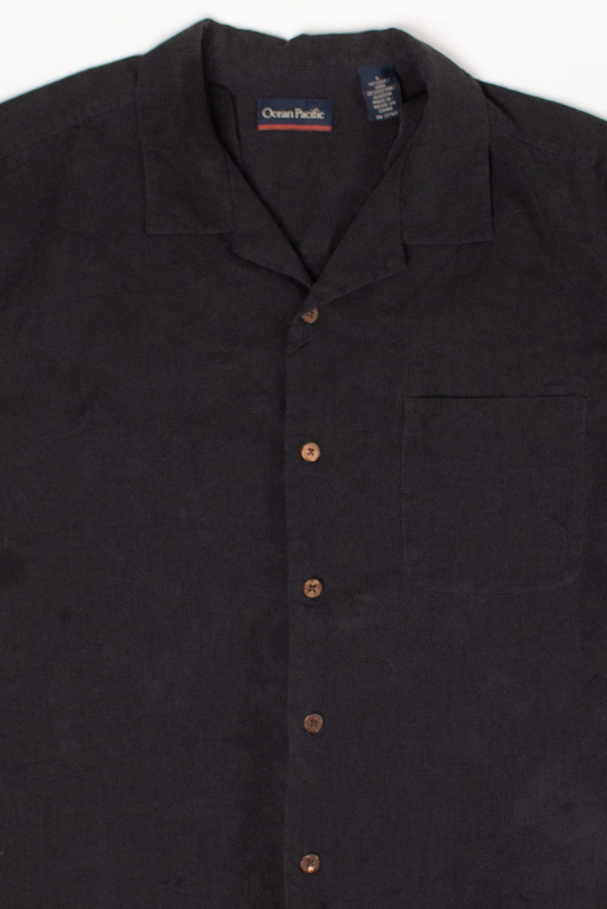 Black Ocean Pacific Leaf Stitch Hawaiian Shirt
