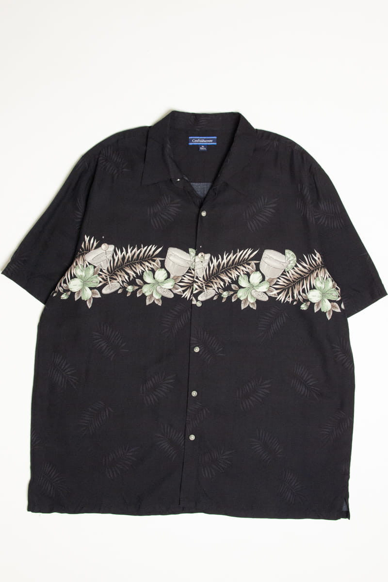 Black Martini Drink Chest Stripe Hawaiian Shirt