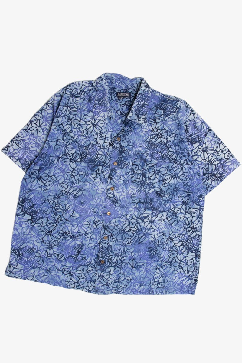 Lands' End Blue Tie Dye Hawaiian Shirt