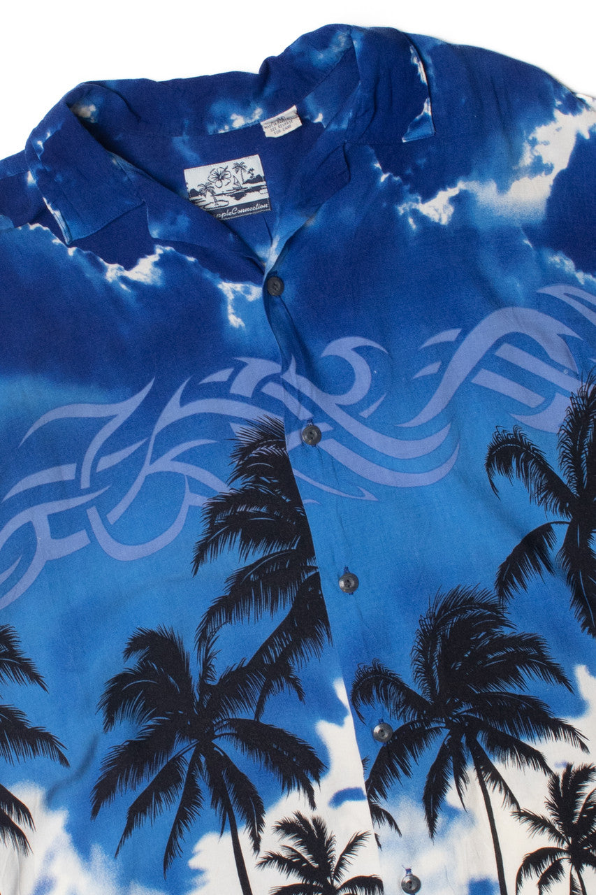 Blue Sunset With Tribal Inspired Pattern Hawaiian Shirt