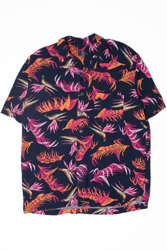 Bright Pink Orange And Navy Hawaiian Shirt