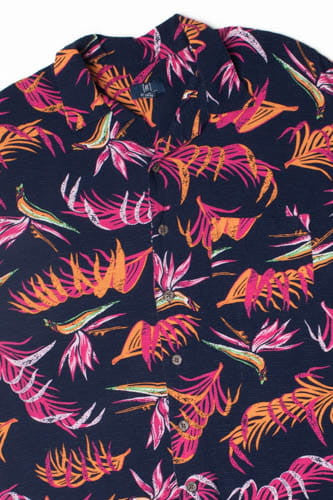 Bright Pink Orange And Navy Hawaiian Shirt