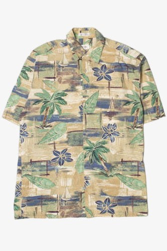 Hibiscus And Palm Tree Pierre Cardin Hawaiian Shirt