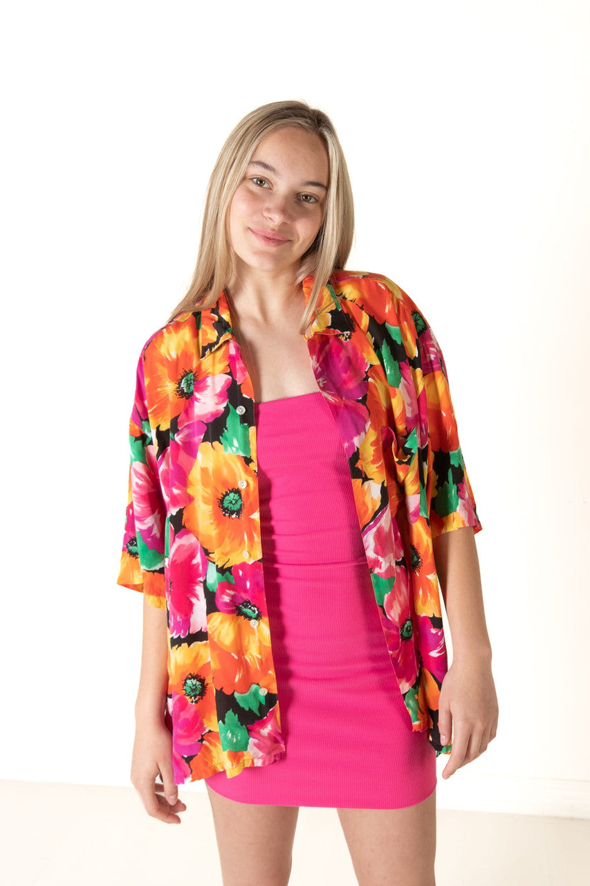 Vivid Floral Perry Ellis Hawaiian Shirt (2000s)