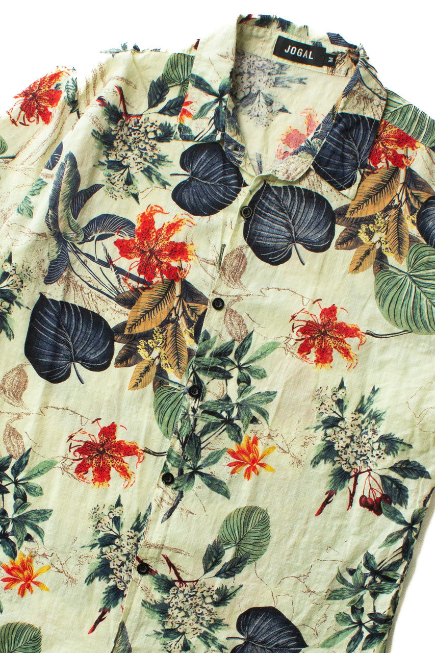 Beige & Navy Leaves Hawaiian Shirt
