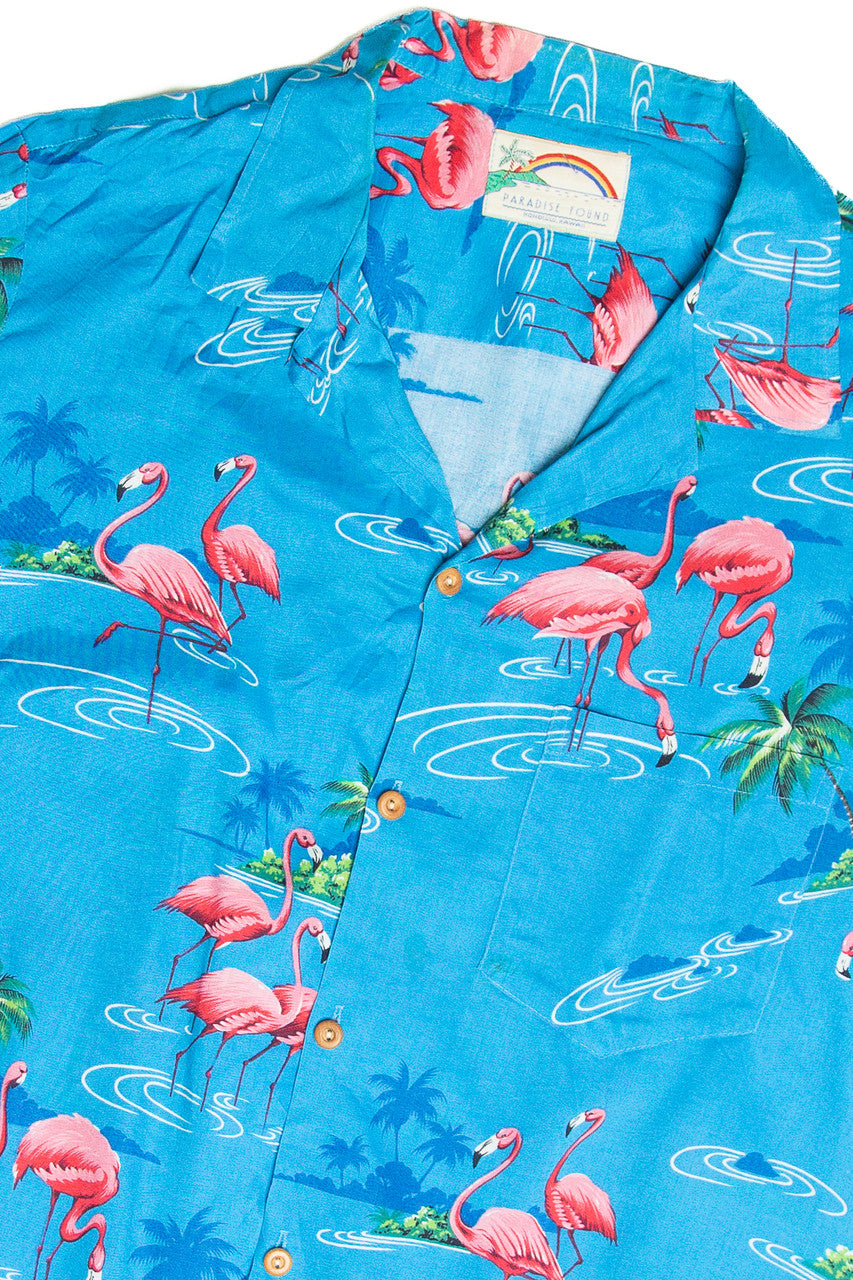 Vintage Paradise Found Flamingo Hawaiian Shirt