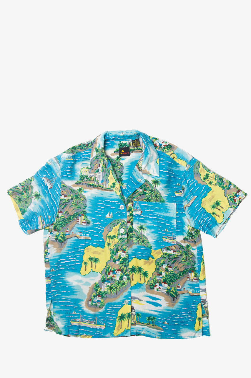 Vintage Liz Sport Island Map Hawaiian Shirt