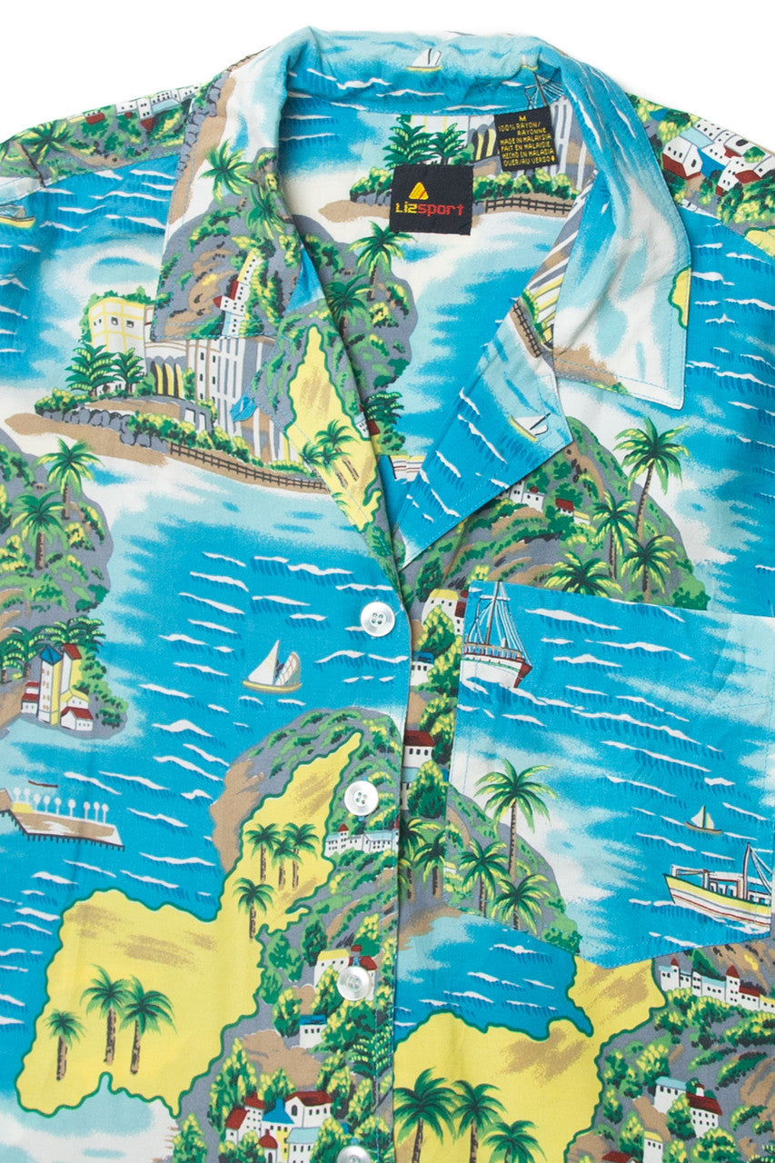 Vintage Liz Sport Island Map Hawaiian Shirt