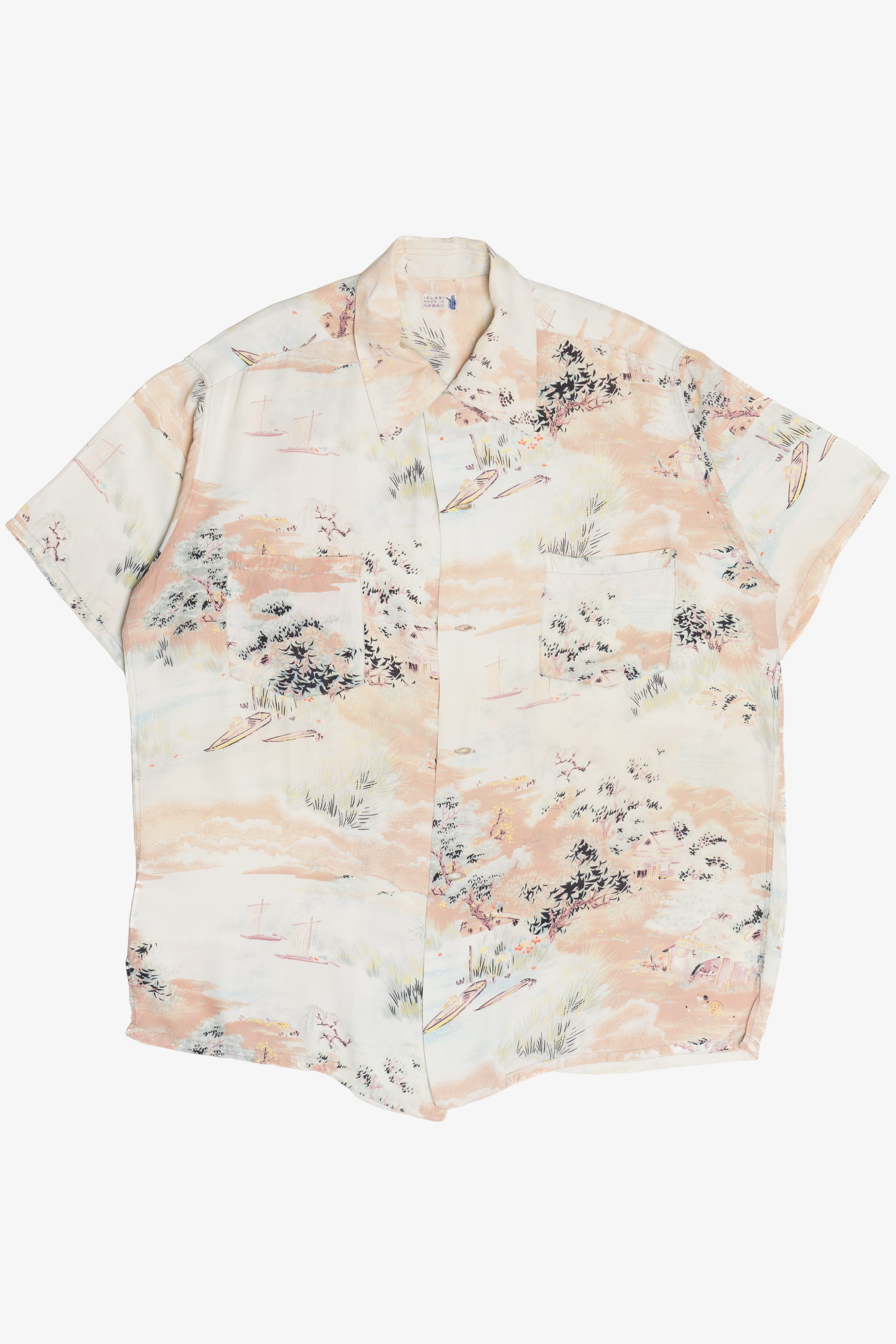 Vintage Rare Iolani Double Pocket Aloha Hawaiian Shirt With Loop 1940s 1950s