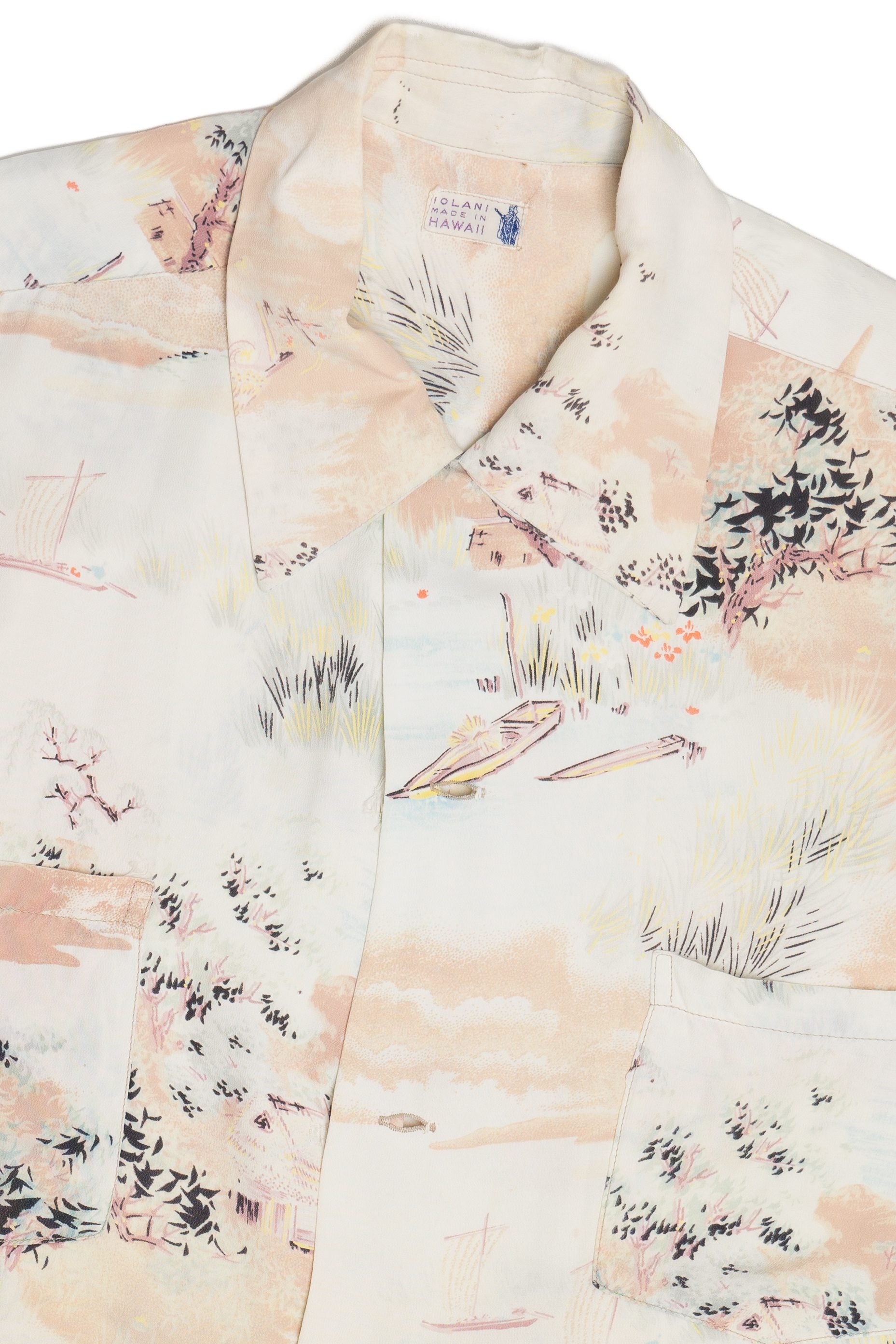 Vintage Rare Iolani Double Pocket Aloha Hawaiian Shirt With Loop 1940s 1950s