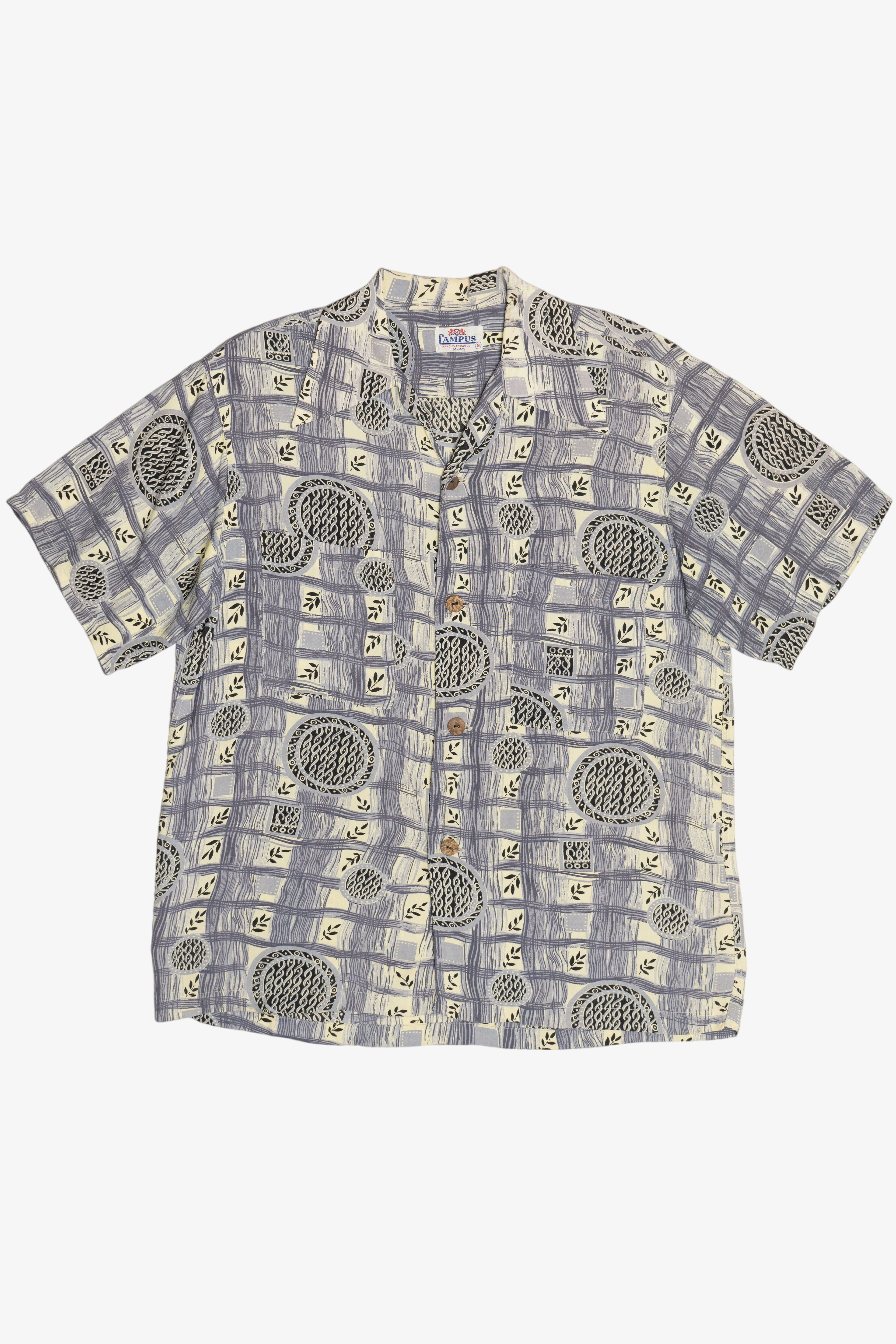 Vintage Rare Hawaiian Shirt With Loop Collar Campus Hand Washable 40/50s