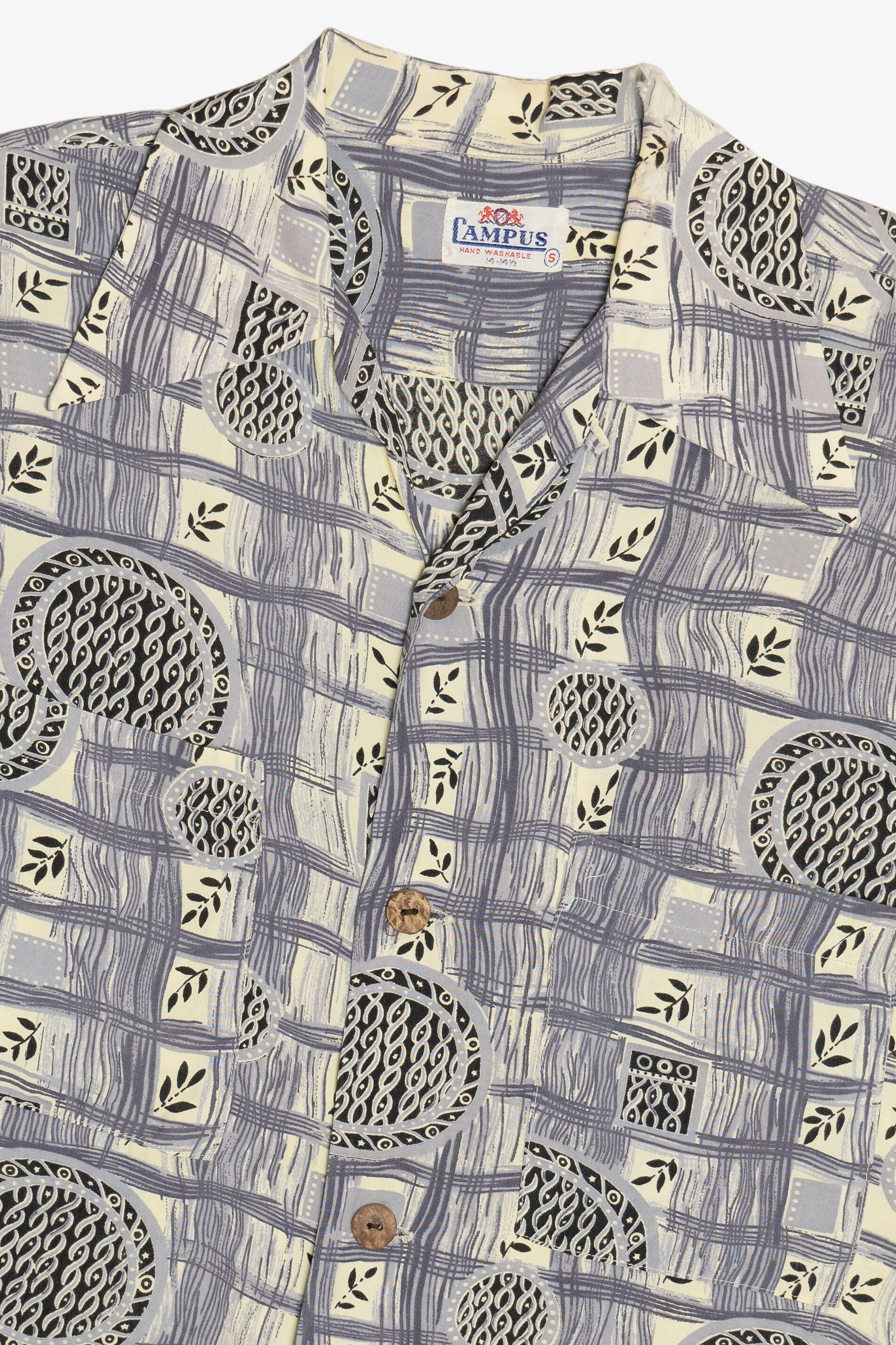 Vintage Rare Hawaiian Shirt With Loop Collar Campus Hand Washable 40/50s