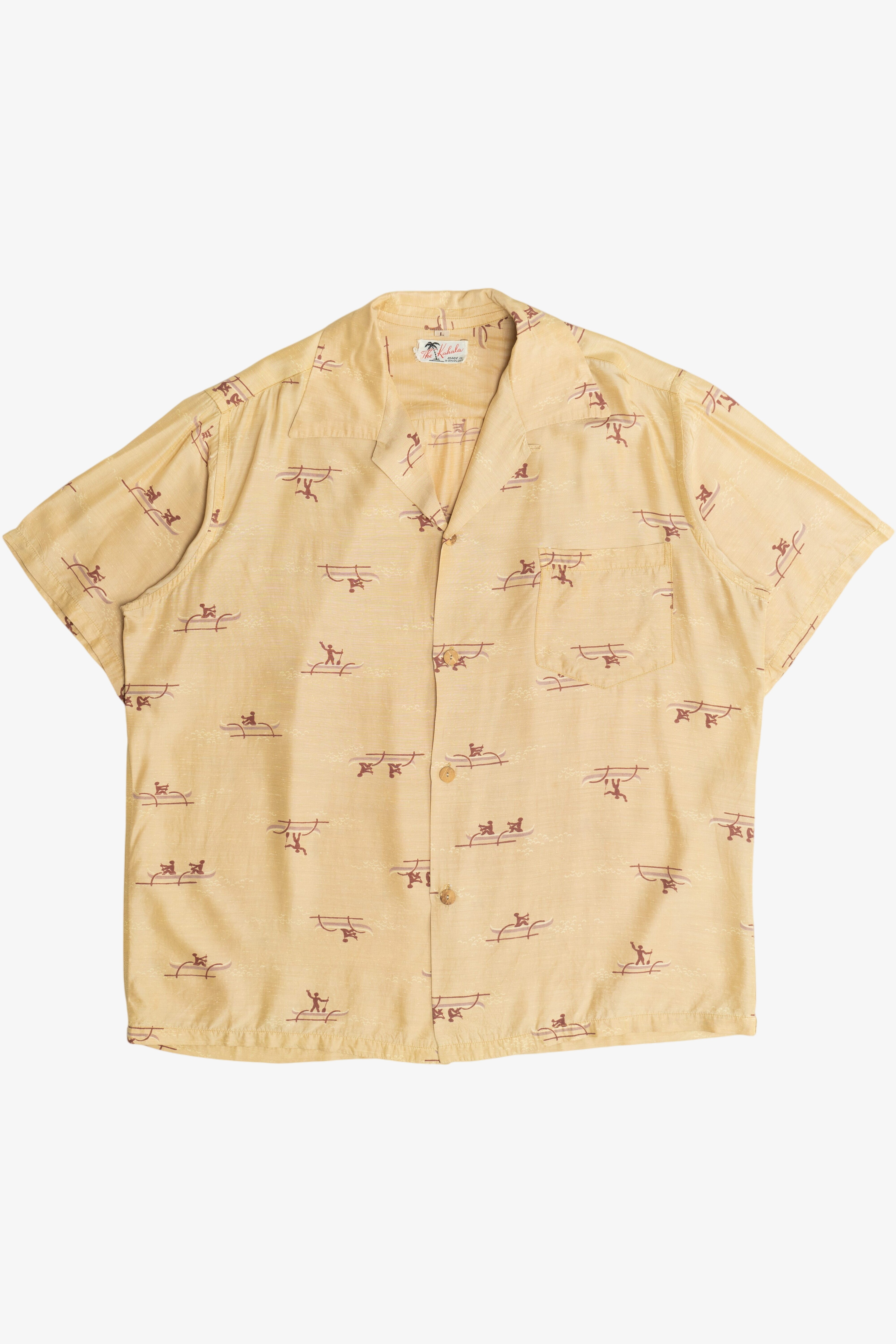 Rare Vintage Hawaiian Shirt With Loop Collar The Kahala Made In Honolulu 40/50s