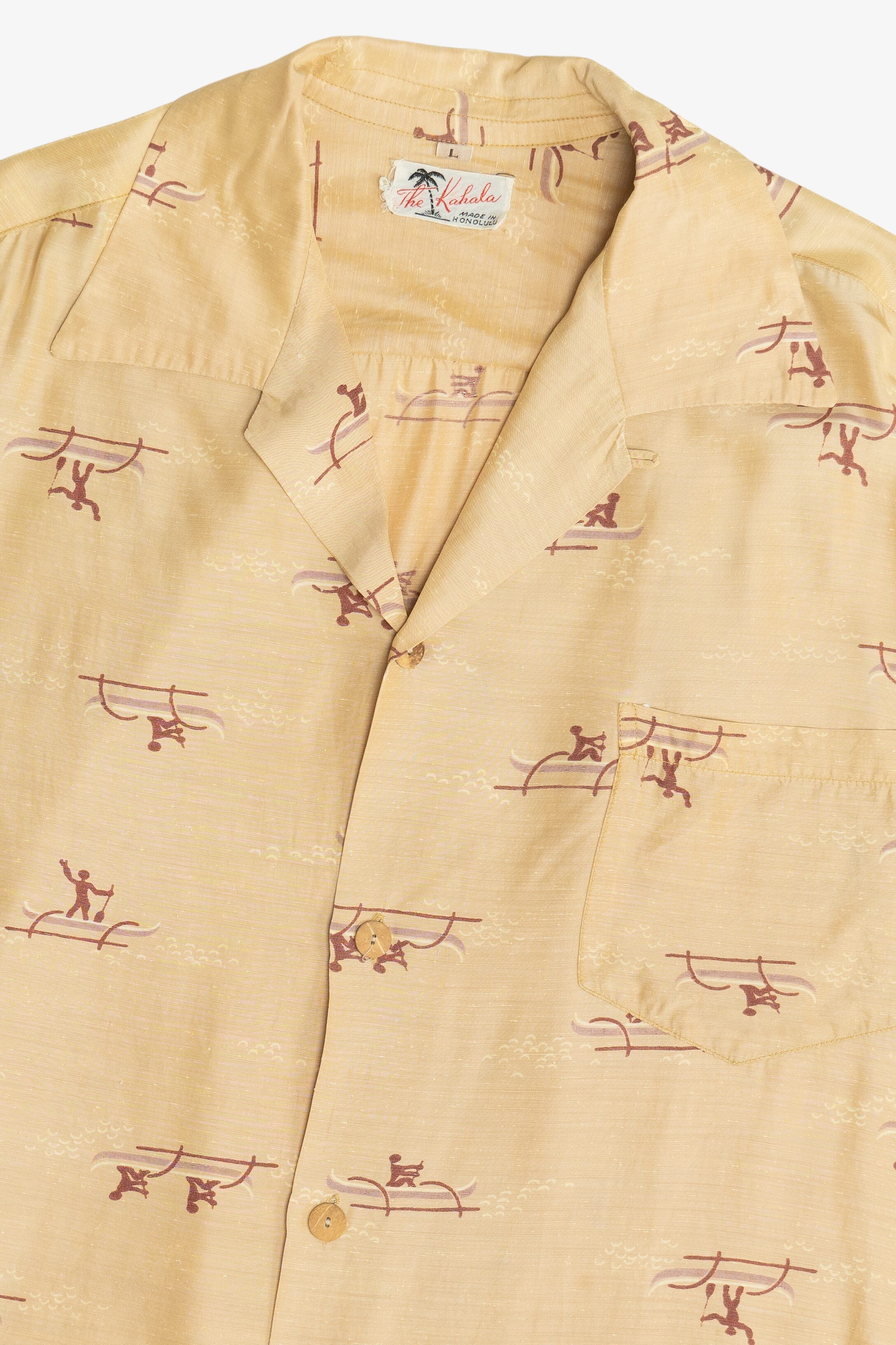 Rare Vintage Hawaiian Shirt With Loop Collar The Kahala Made In Honolulu 40/50s