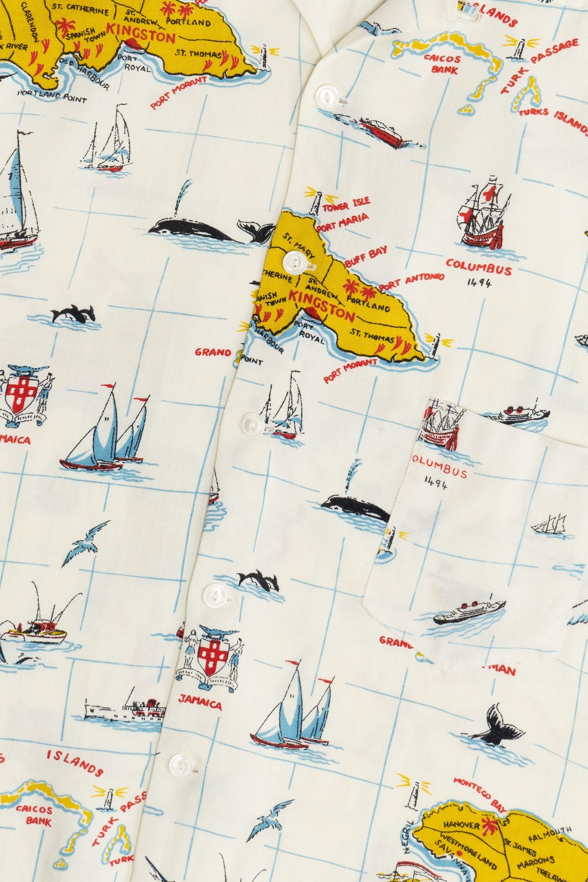 Rare Vintage Hawaiian Shirt With Loop Collar Issa's (Retail) Ltd Jamaica Nautical Map 40/50s