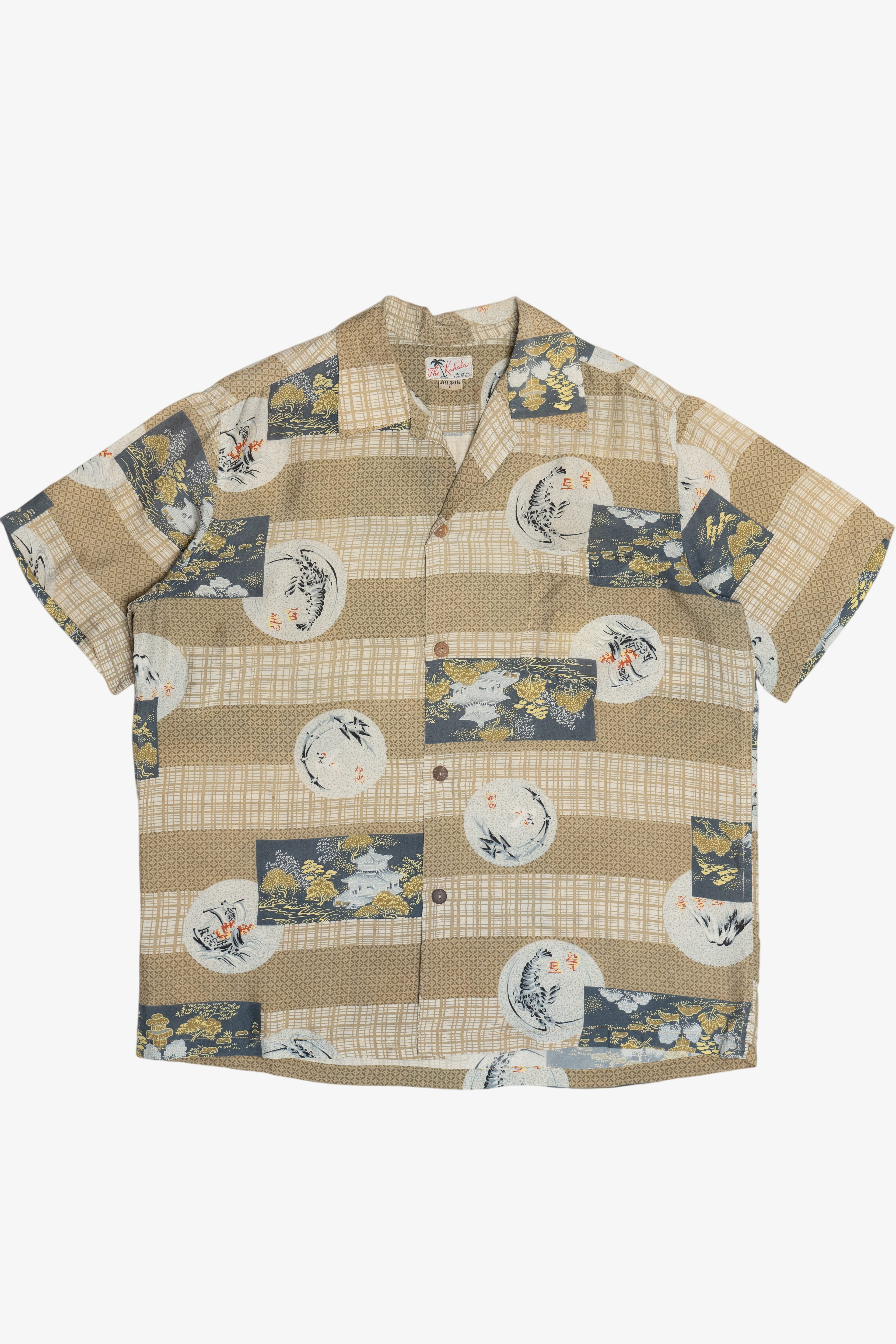 Rare Vintage Silk Hawaiian Shirt With Loop Collar The Kahala Made In Honolulu 40/50s