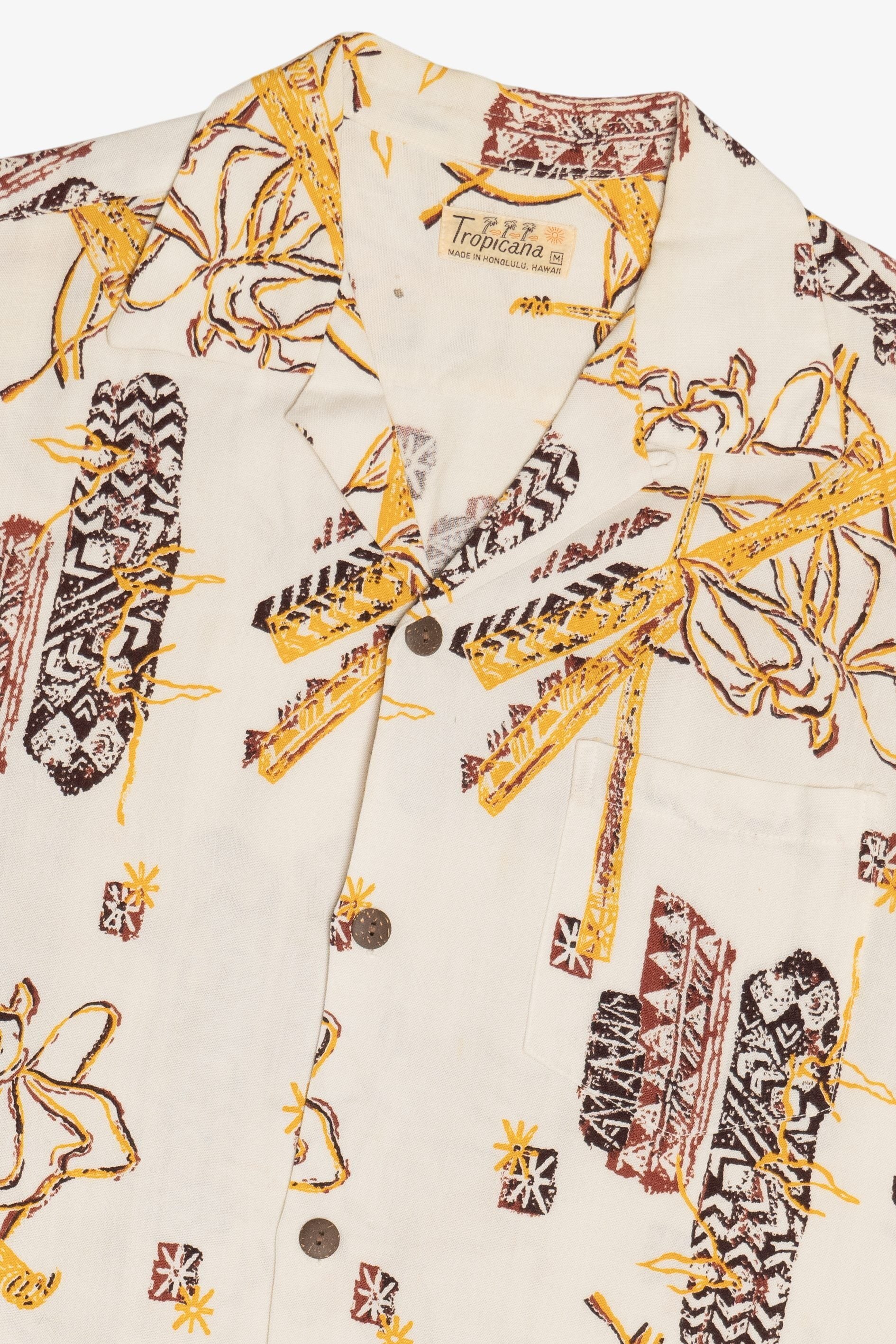 Rare Vintage Hawaiian Shirt With Loop Collar Tropicana Made In Honolulu 40/50s