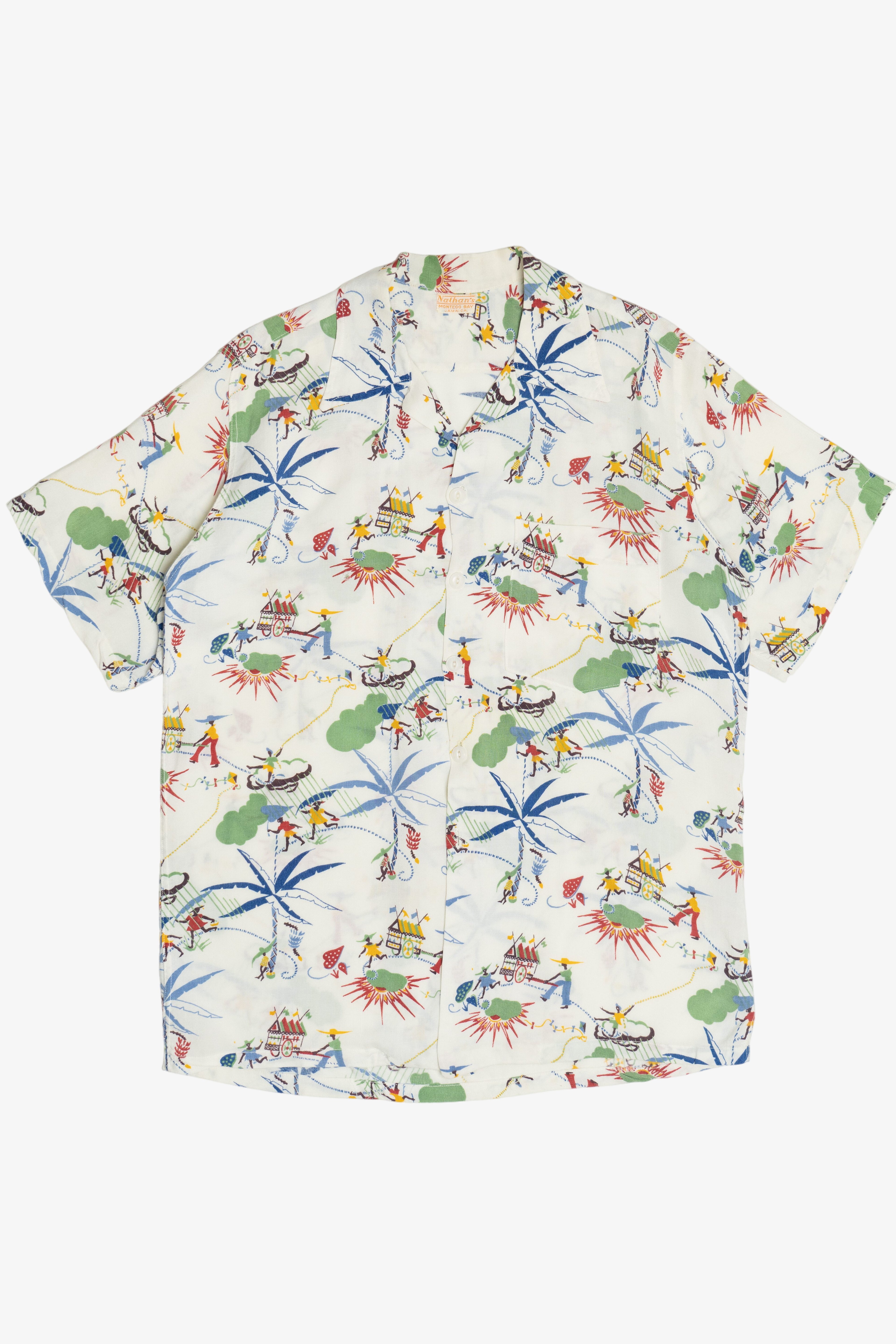 Rare Vintage Hawaiian Shirt Nathan's Montego Bay Jamaica 40/50s