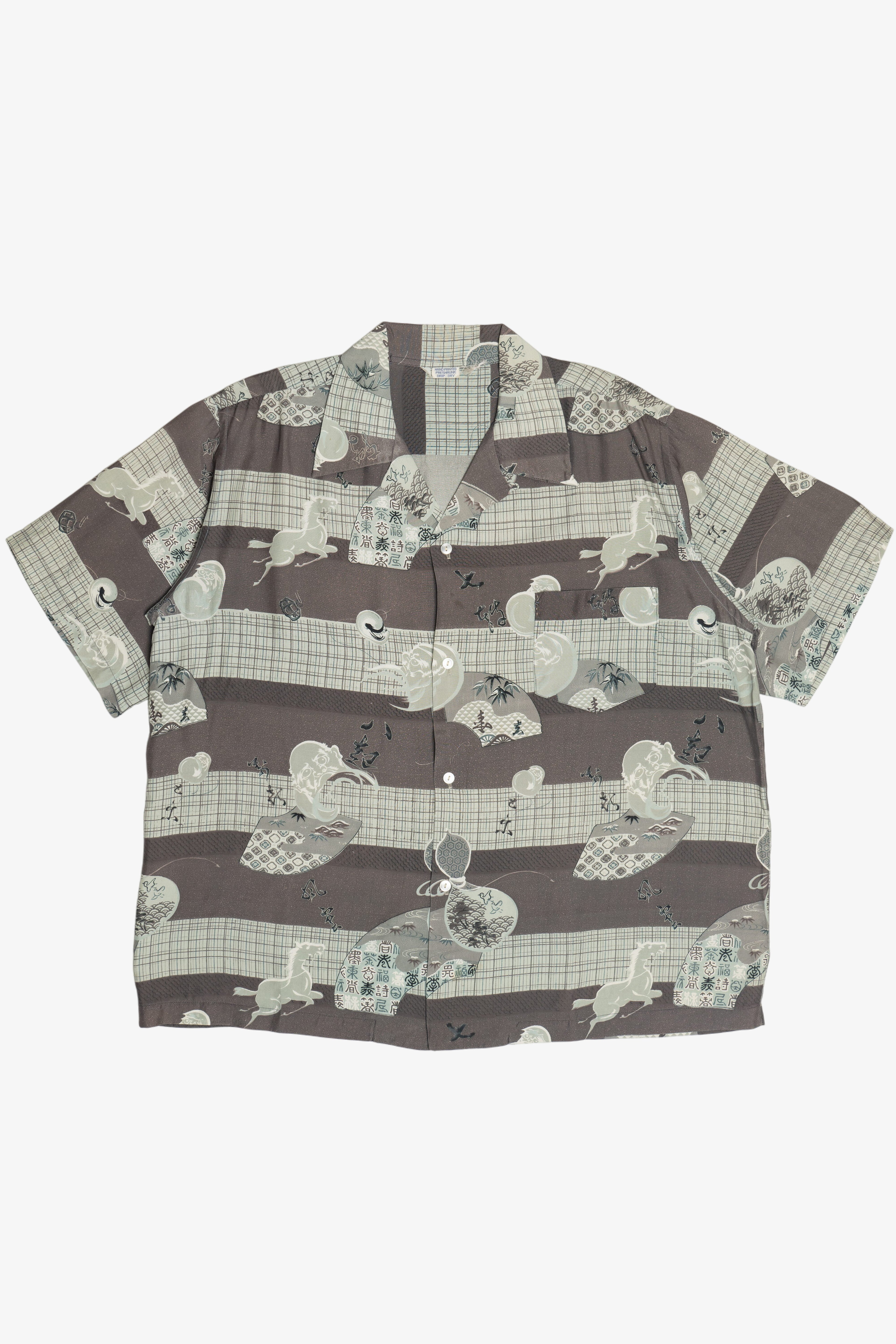 Rare Vintage Hawaiian Shirt With Loop Collar Hand Printed 40/50s