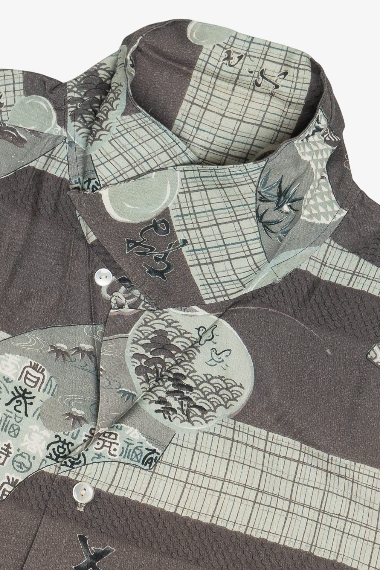 Rare Vintage Hawaiian Shirt With Loop Collar Hand Printed 40/50s