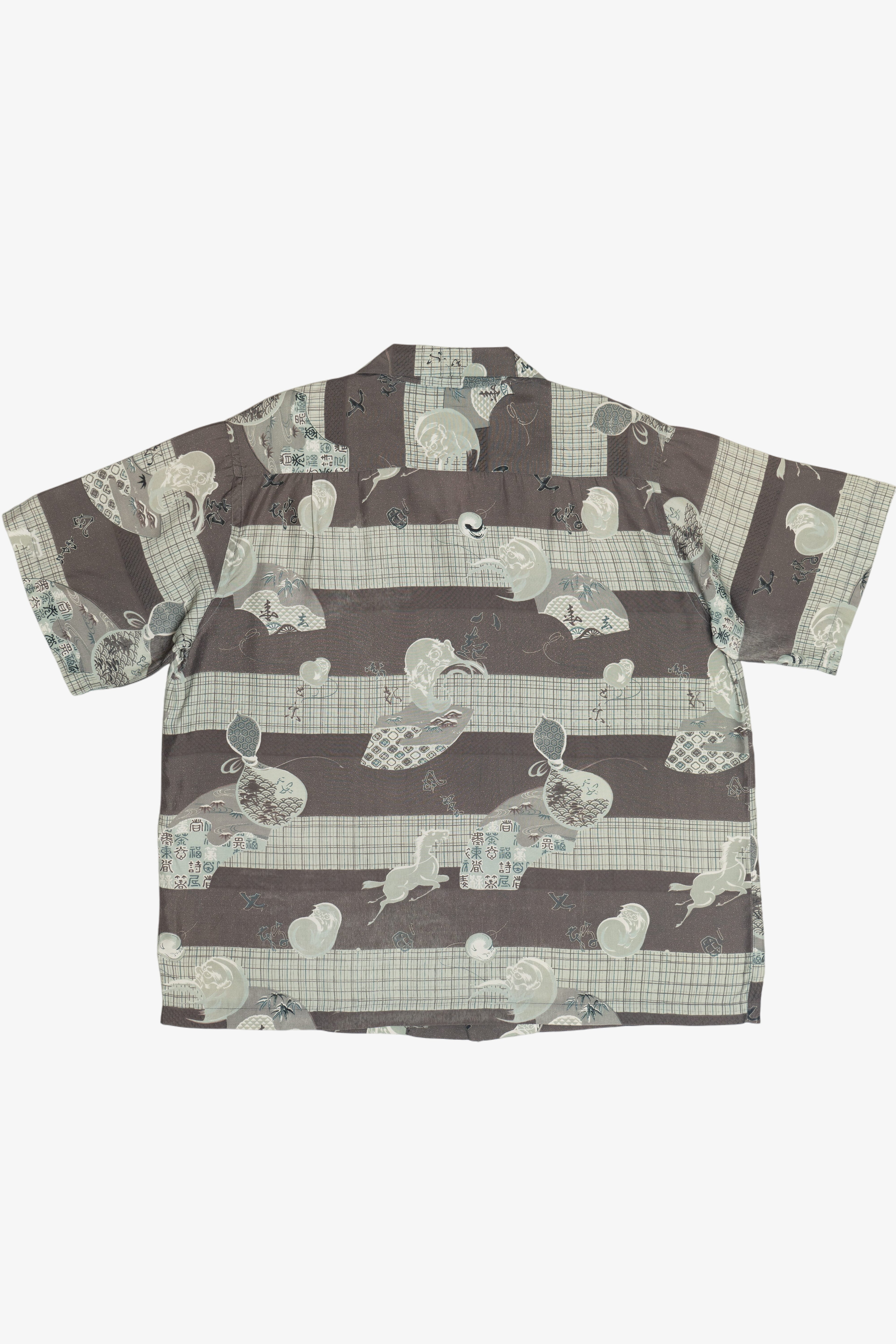 Rare Vintage Hawaiian Shirt With Loop Collar Hand Printed 40/50s