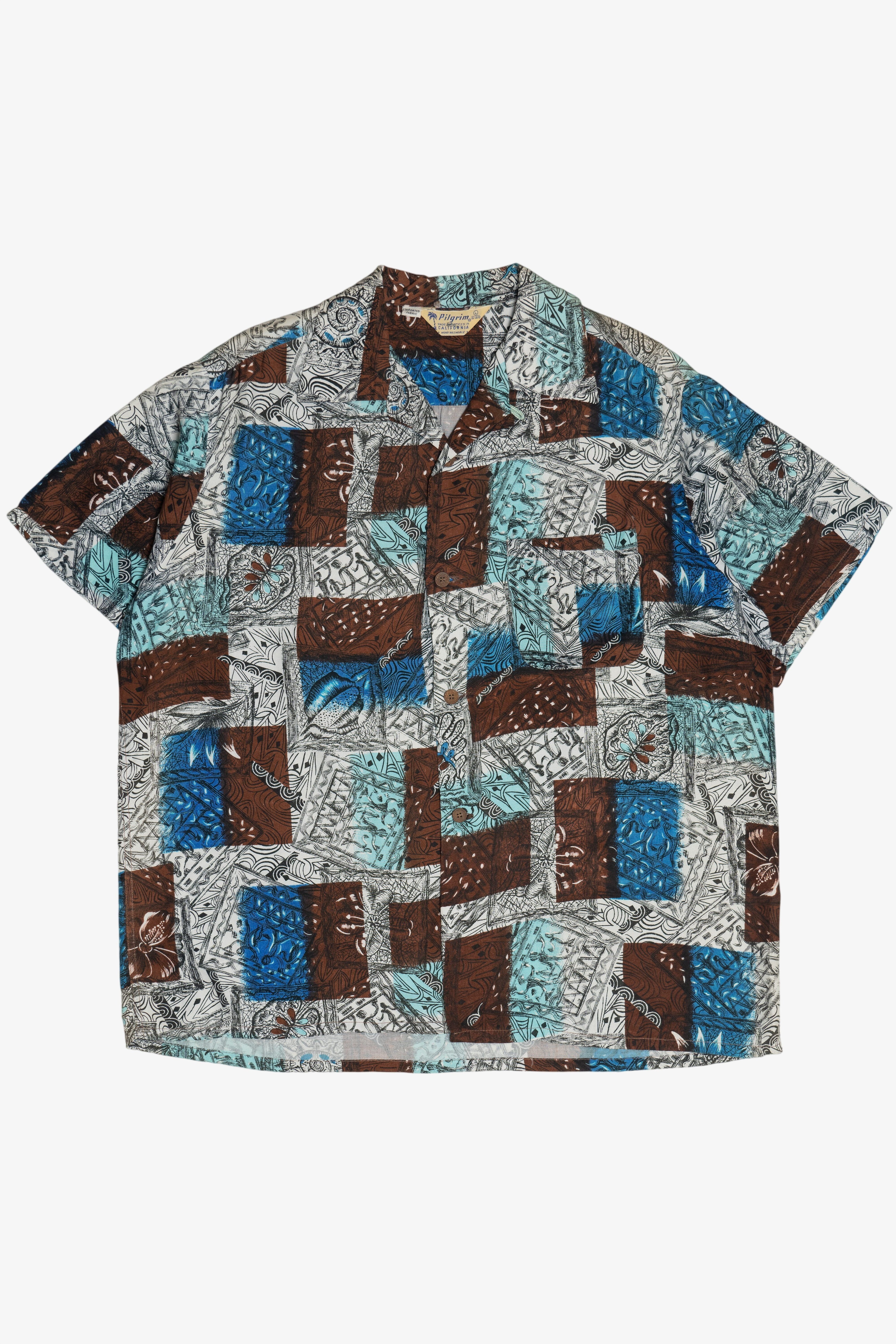 Rare Vintage Hawaiian Shirt With Loop Collar Pilgrim Made And Styled In California 40/50s