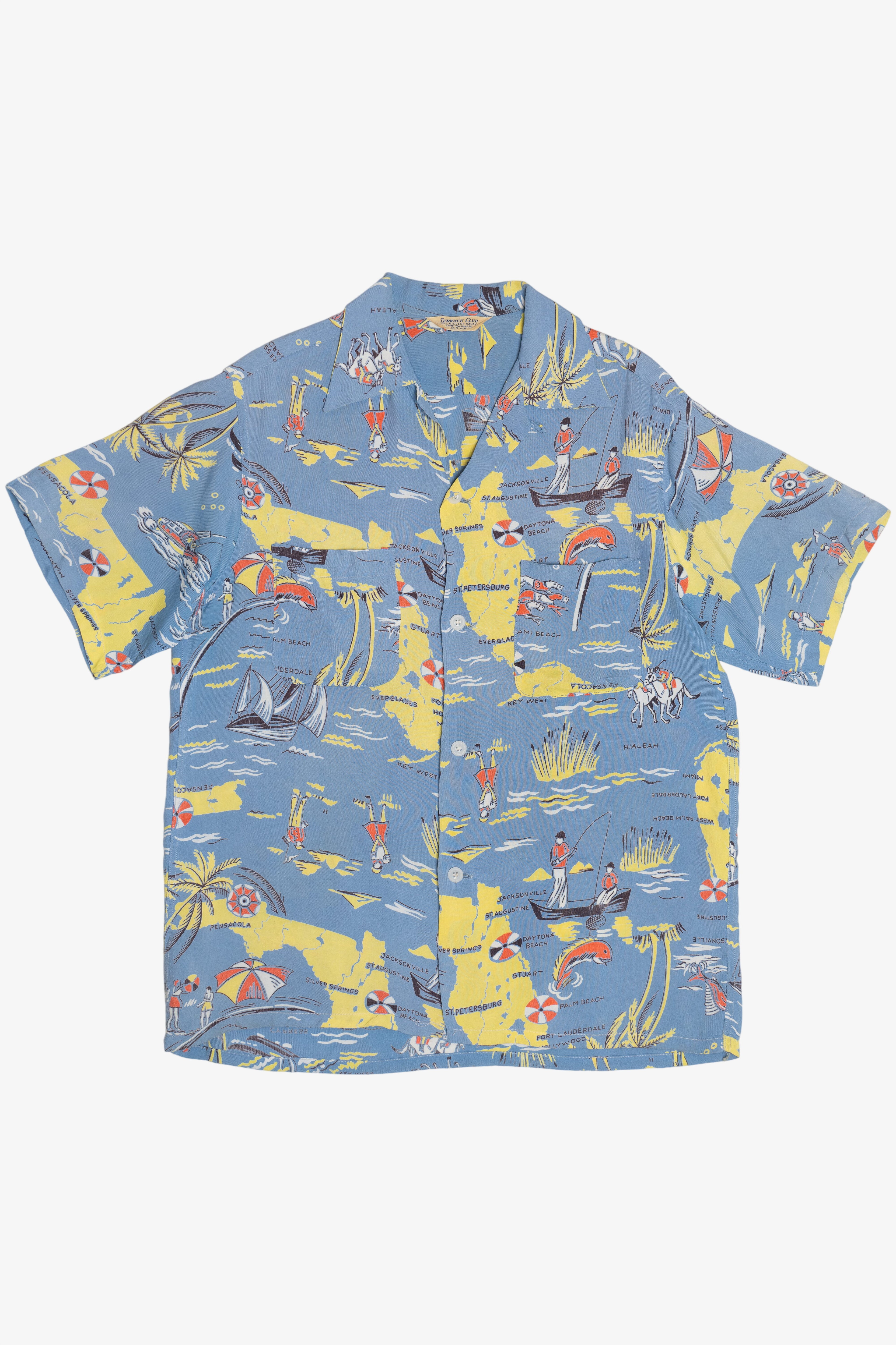 Rare Vintage Hawaiian Double Pocket Shirt With Loop Collar Terrace Club Rayon 40/50s