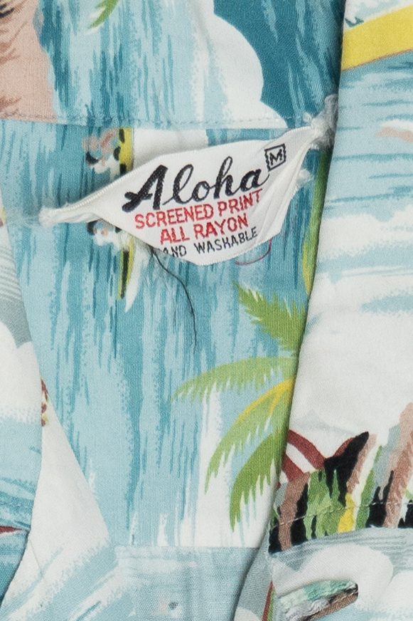 Rare Vintage Hawaiian Double Pocket Shirt With Loop Collar Aloha Rayon 40/50s