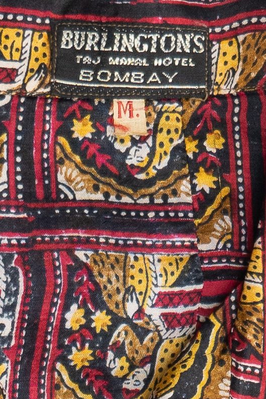 Rare Vintage Hawaiian Double Pocket Shirt With Loop Collar Burlington's Taj Mahal Hotel 40/50s