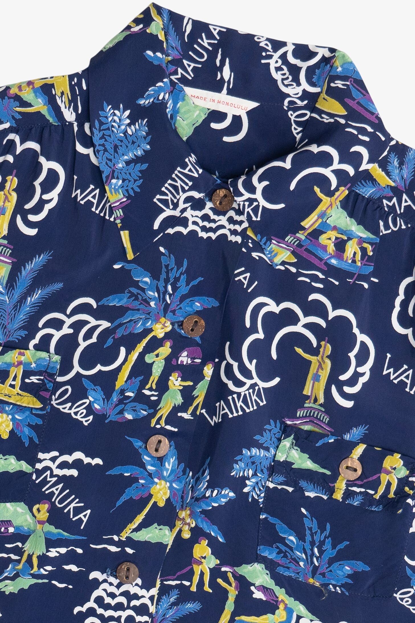 Rare Vintage Hawaiian Double Pocket Shirt With Loop Collar "Paradise Isles" Made In Honolulu 40/50s