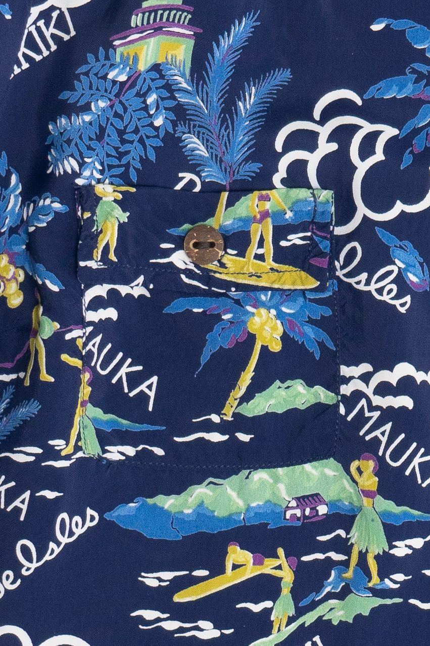 Rare Vintage Hawaiian Double Pocket Shirt With Loop Collar "Paradise Isles" Made In Honolulu 40/50s