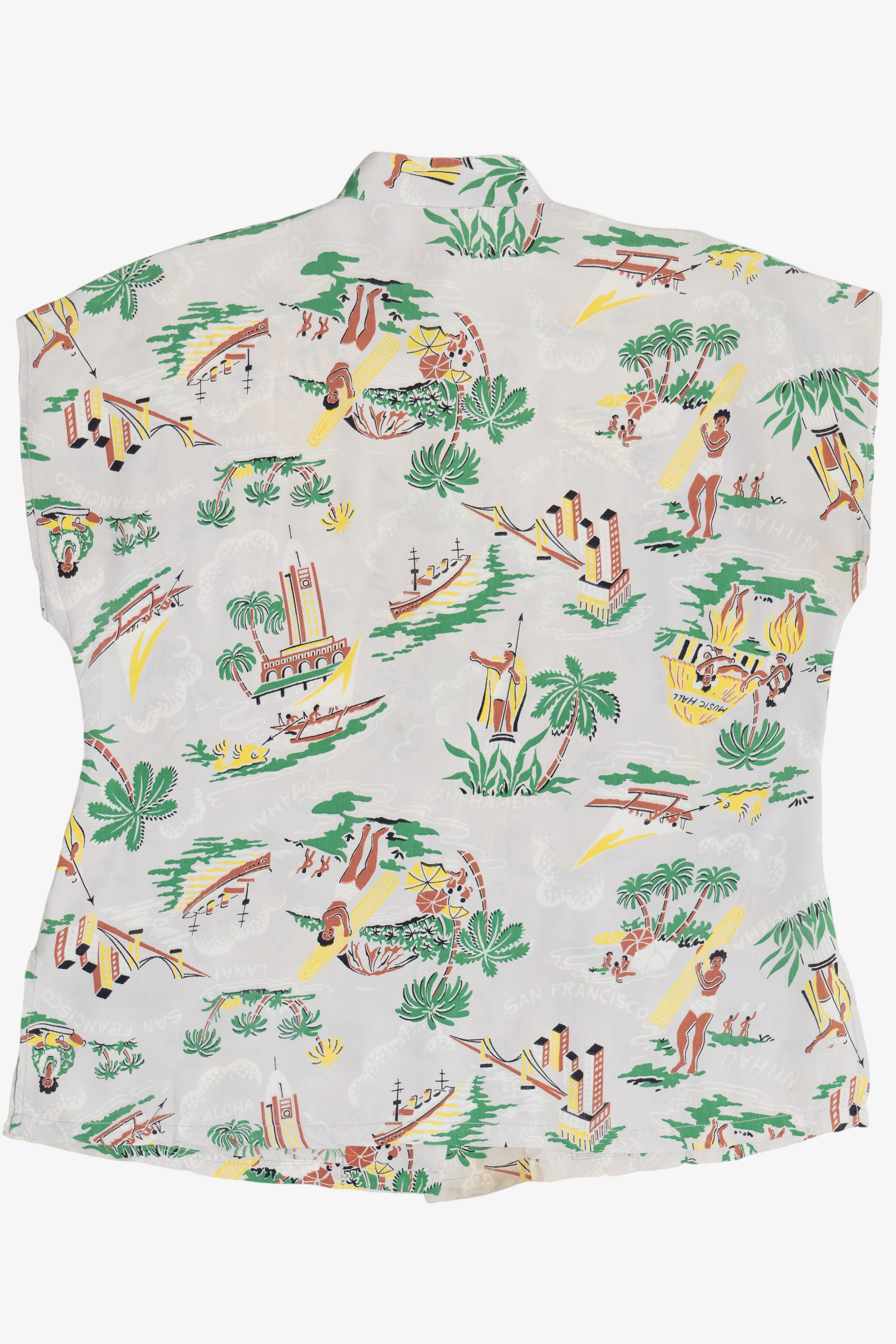 Rare Vintage Hawaiian Sleeveless Mandarin Collar Shirt 40/50s