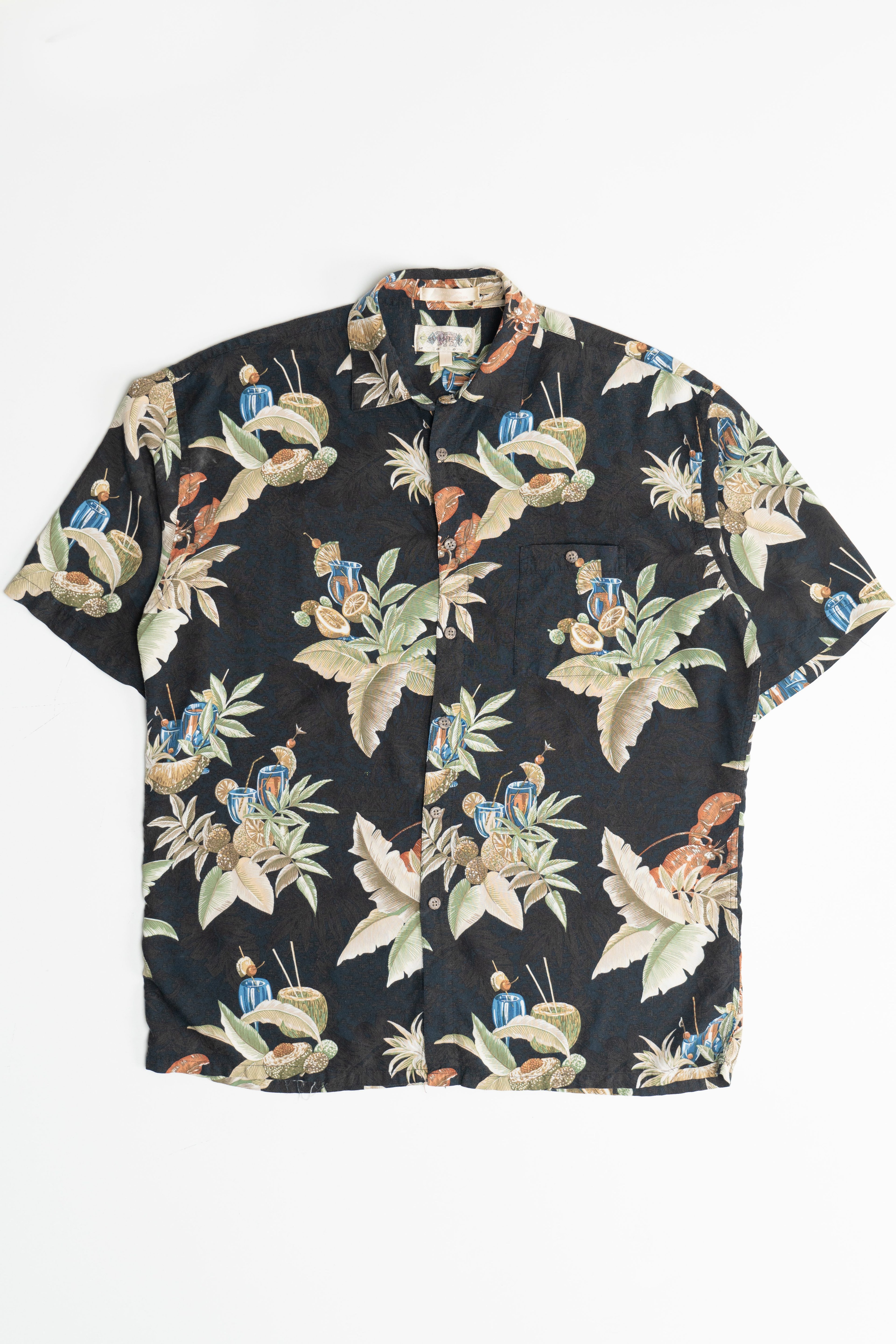 Brown Campia Moda Tiki Cocktails Hawaiian Shirt (2000s)