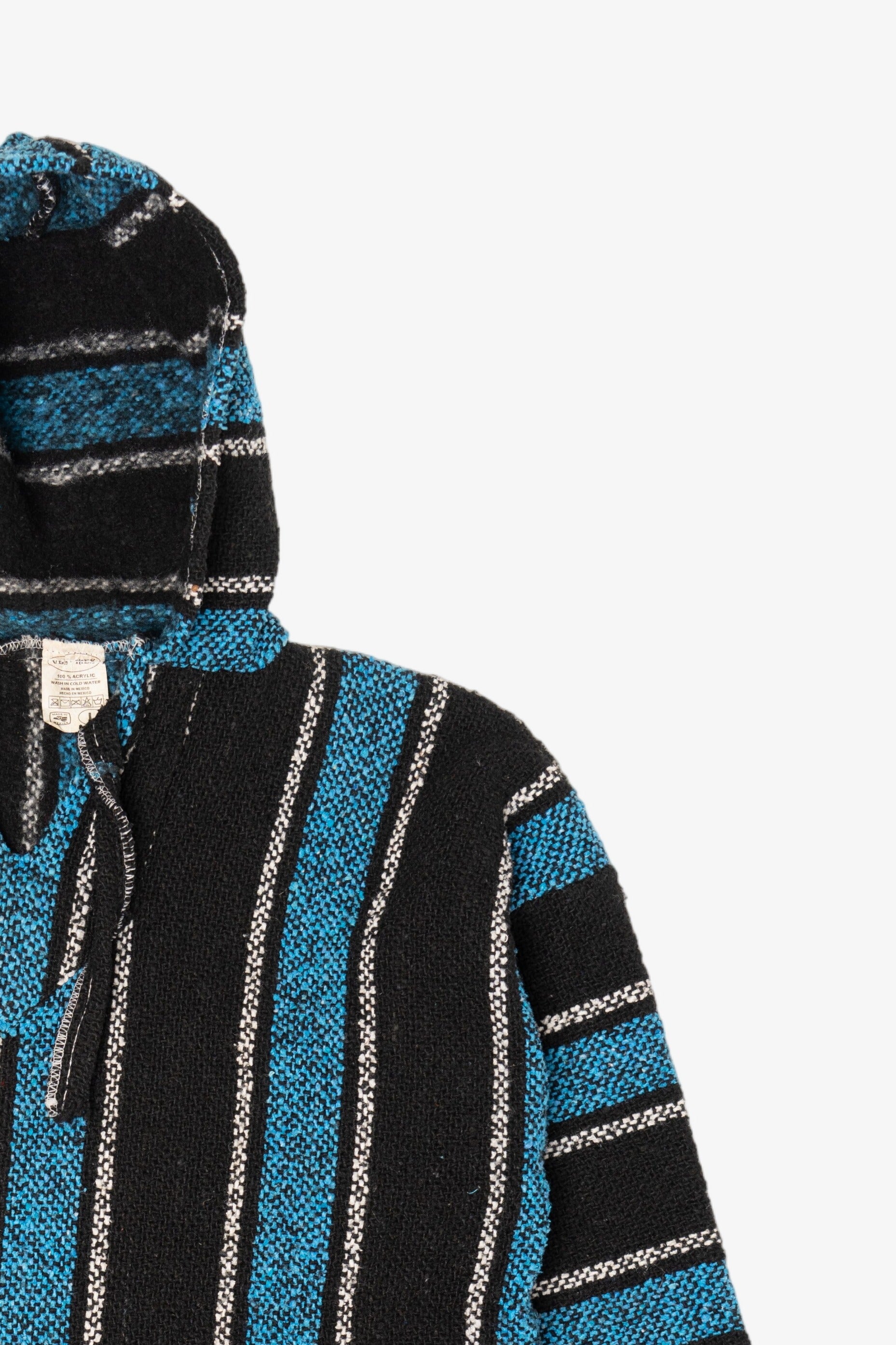 Vintage Blue And Black Hooded Baja Sweatshirt (1990s)