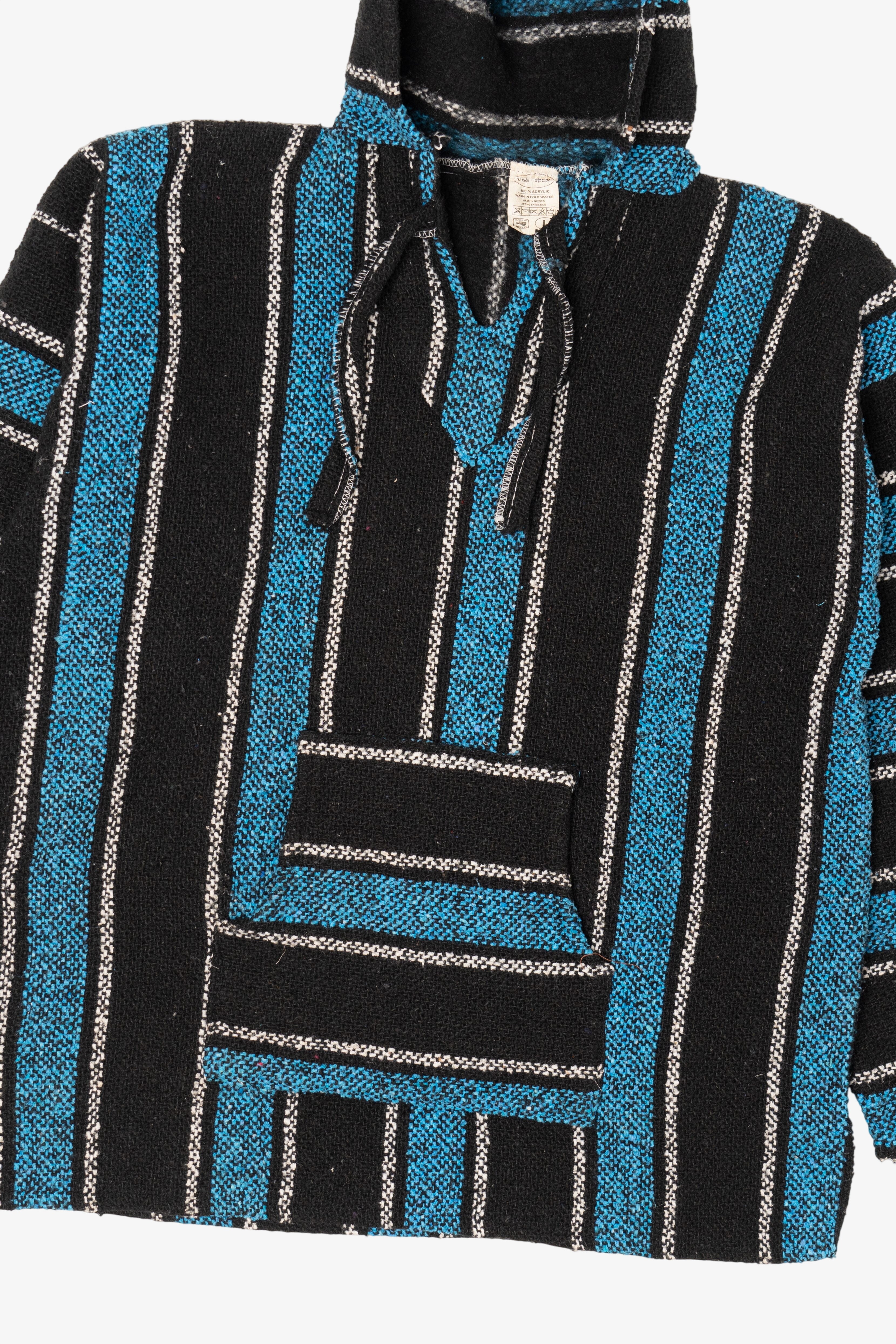 Vintage Blue And Black Hooded Baja Sweatshirt (1990s)