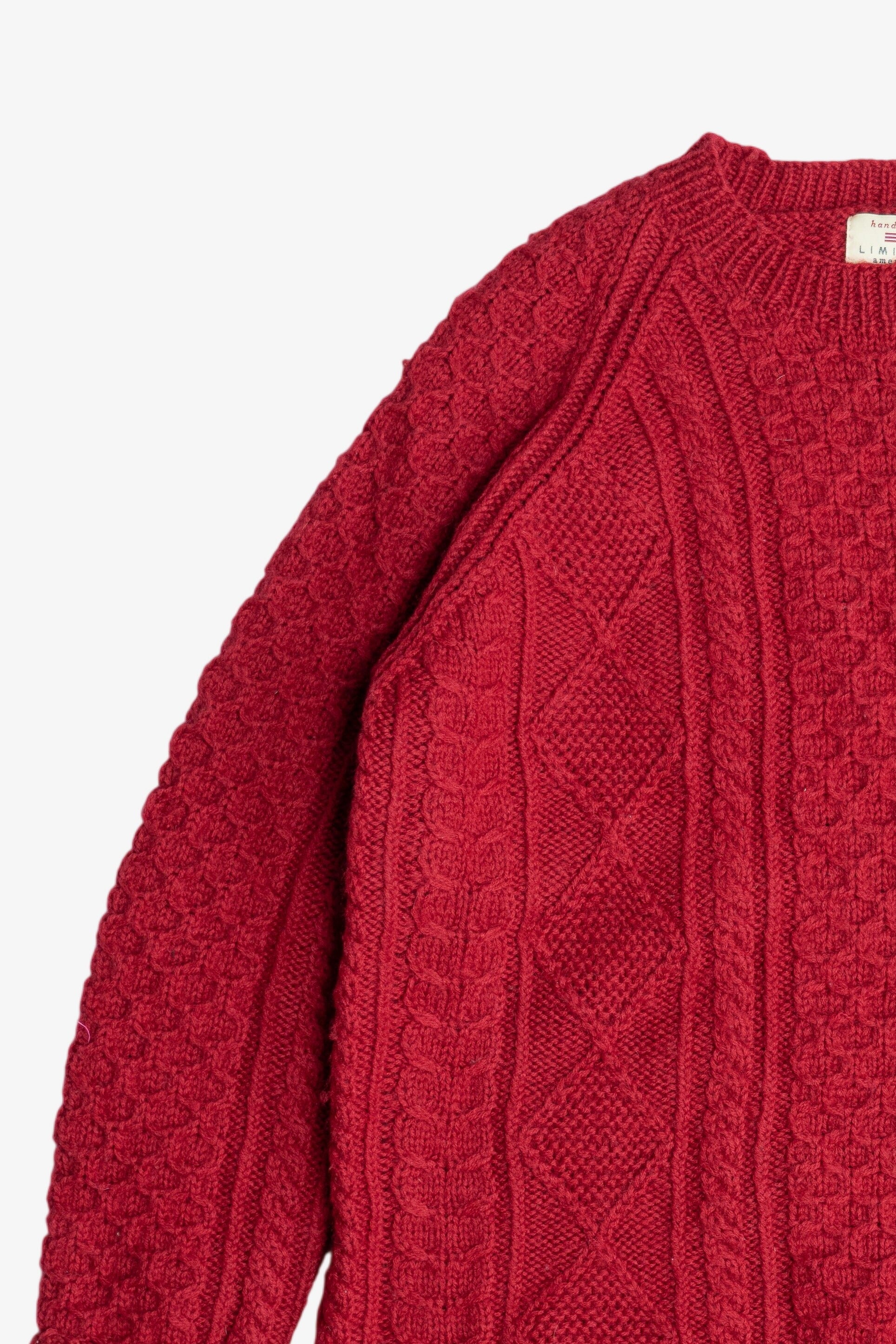 Vintage Hand Knit The Limited Cherry Red Fisherman Sweater (2000s)