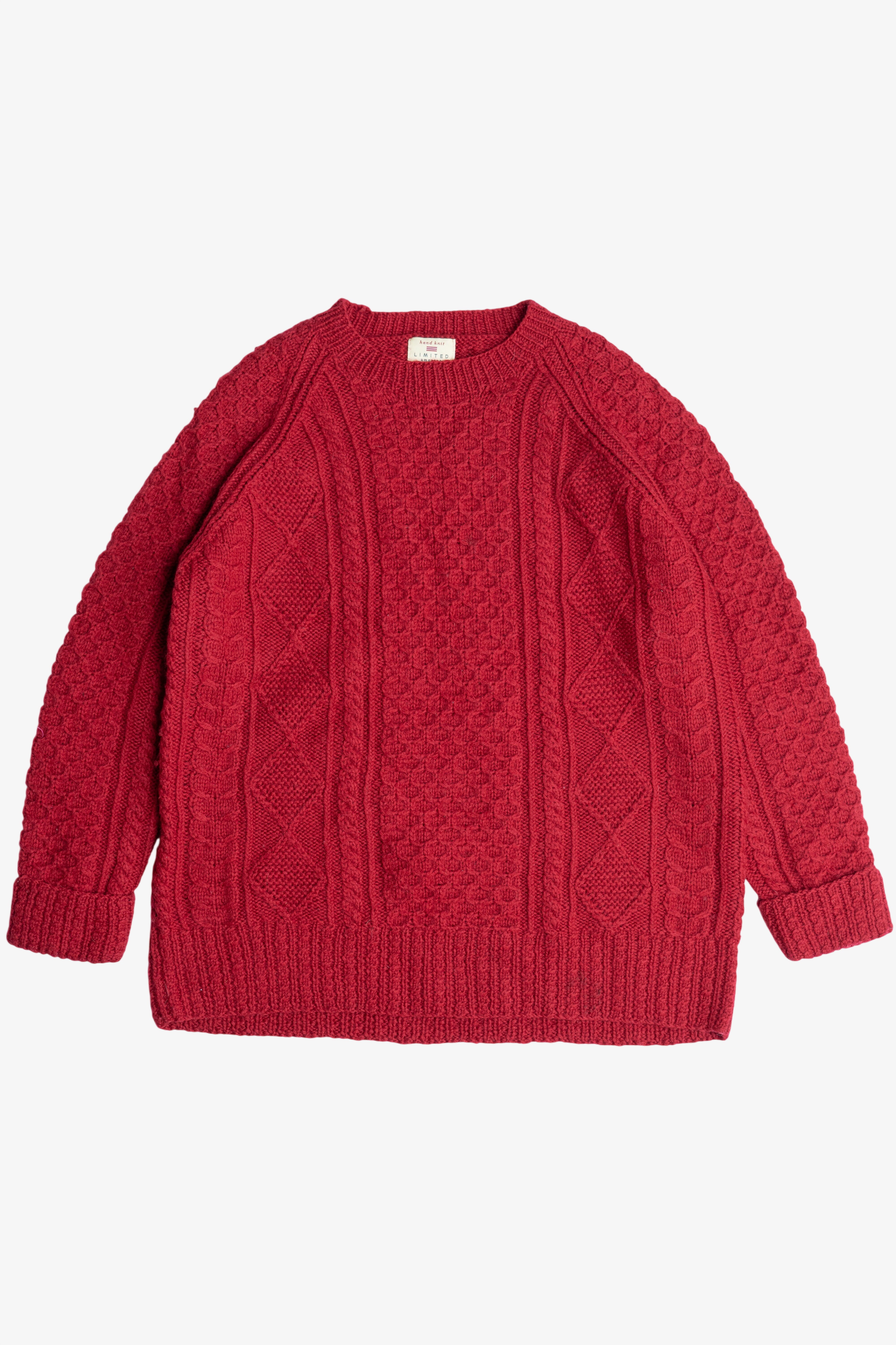 Vintage Hand Knit The Limited Cherry Red Fisherman Sweater (2000s)