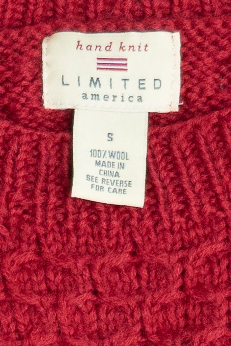 Vintage Hand Knit The Limited Cherry Red Fisherman Sweater (2000s)