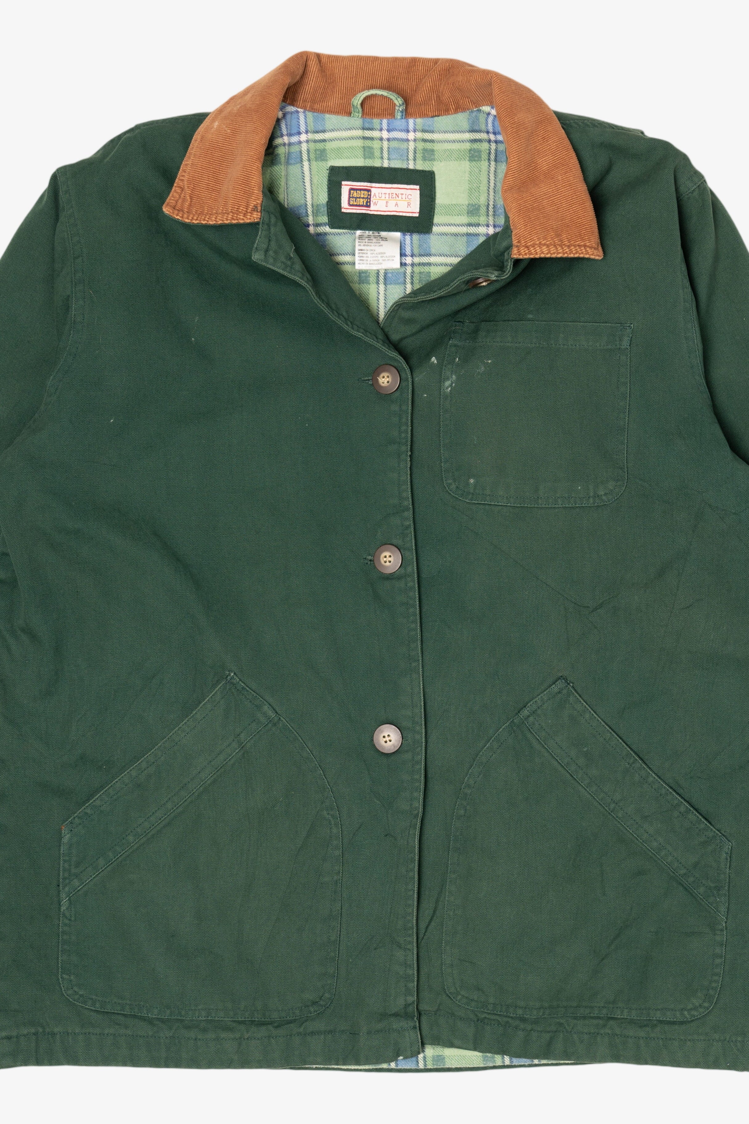 Vintage Dark Green Faded Glory Plaid Lined Jacket (1990s)