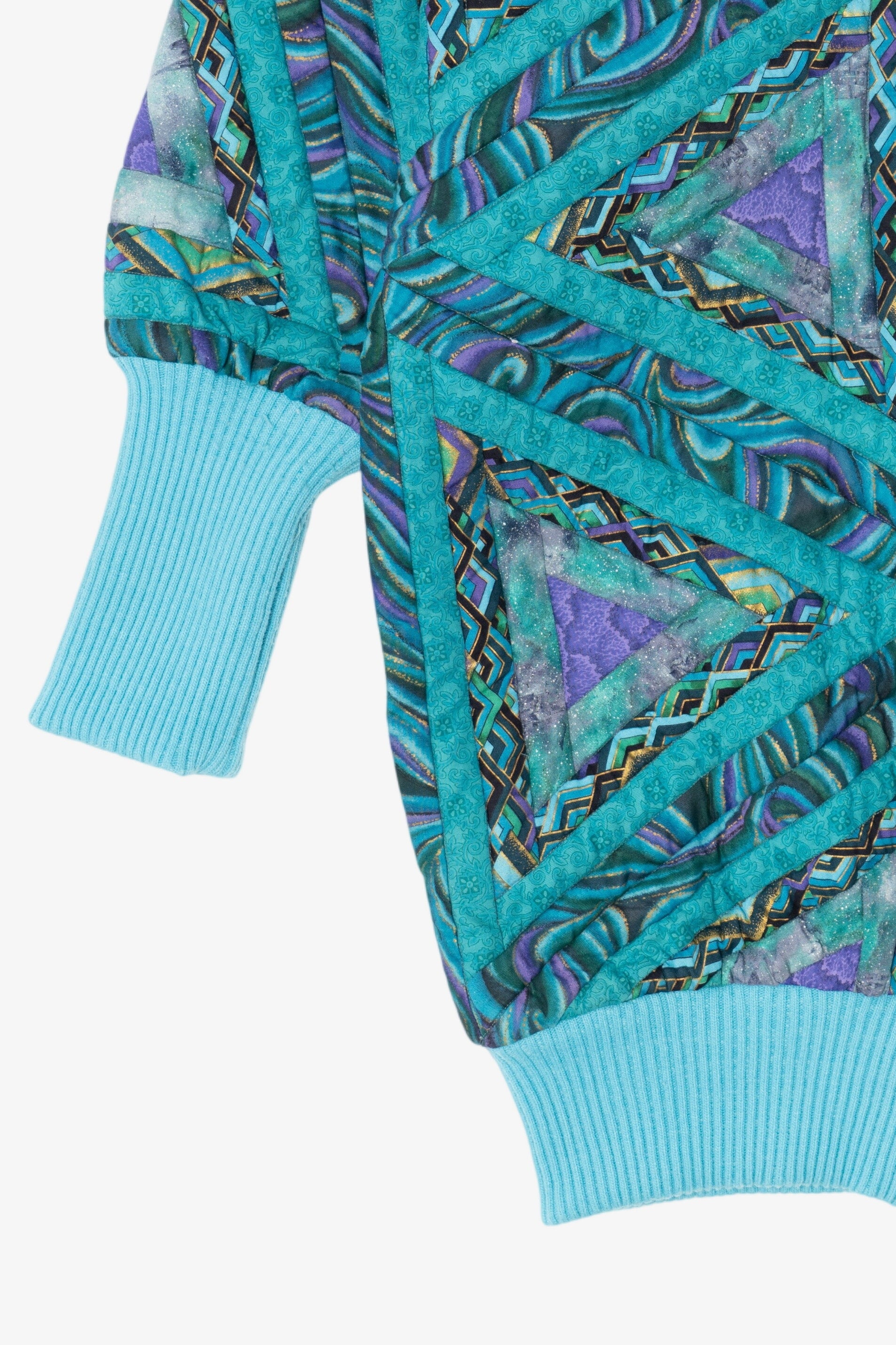 Vintage Blue Geometric Pattern Quilted Jacket (1980s)
