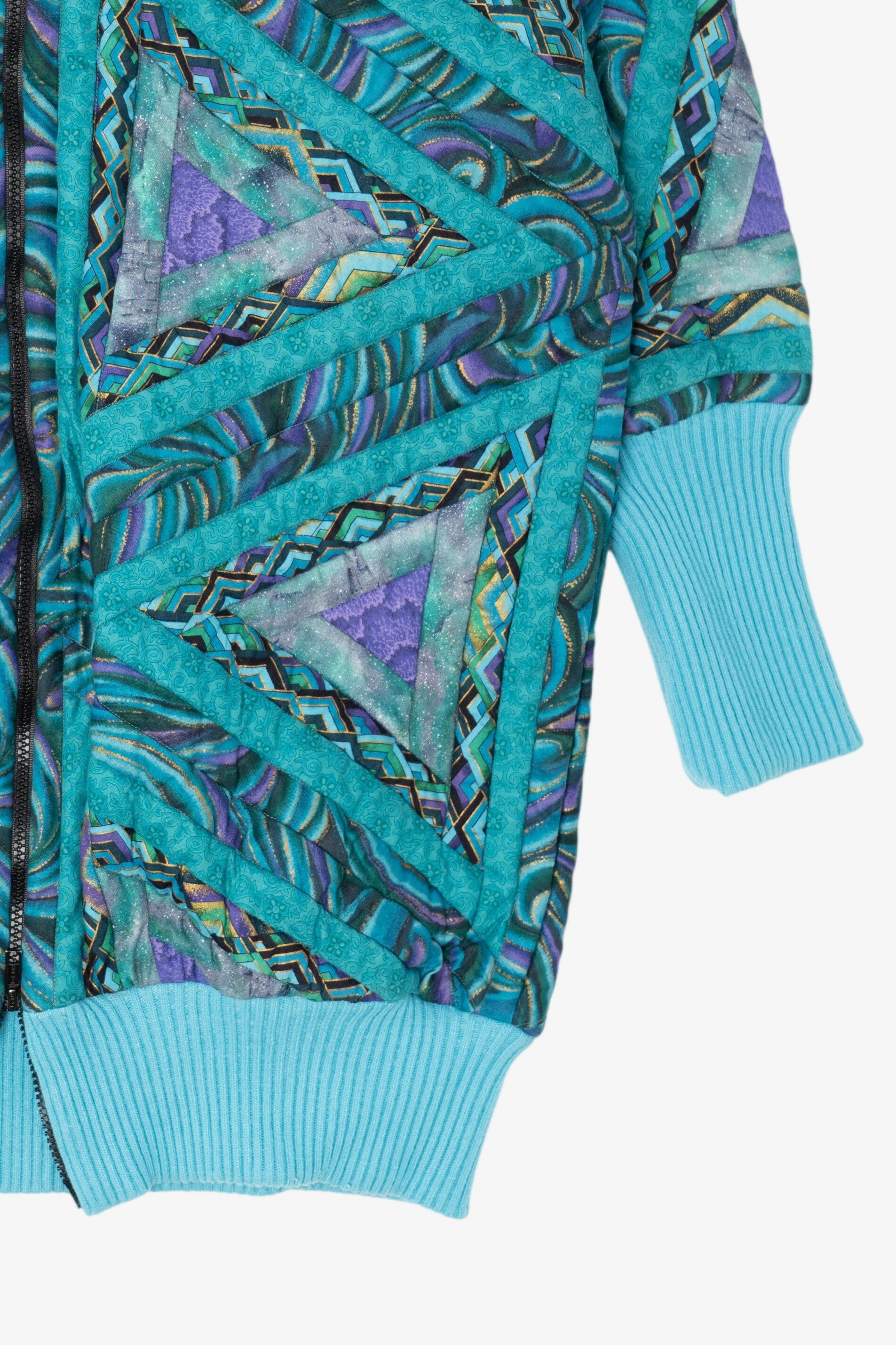 Vintage Blue Geometric Pattern Quilted Jacket (1980s)