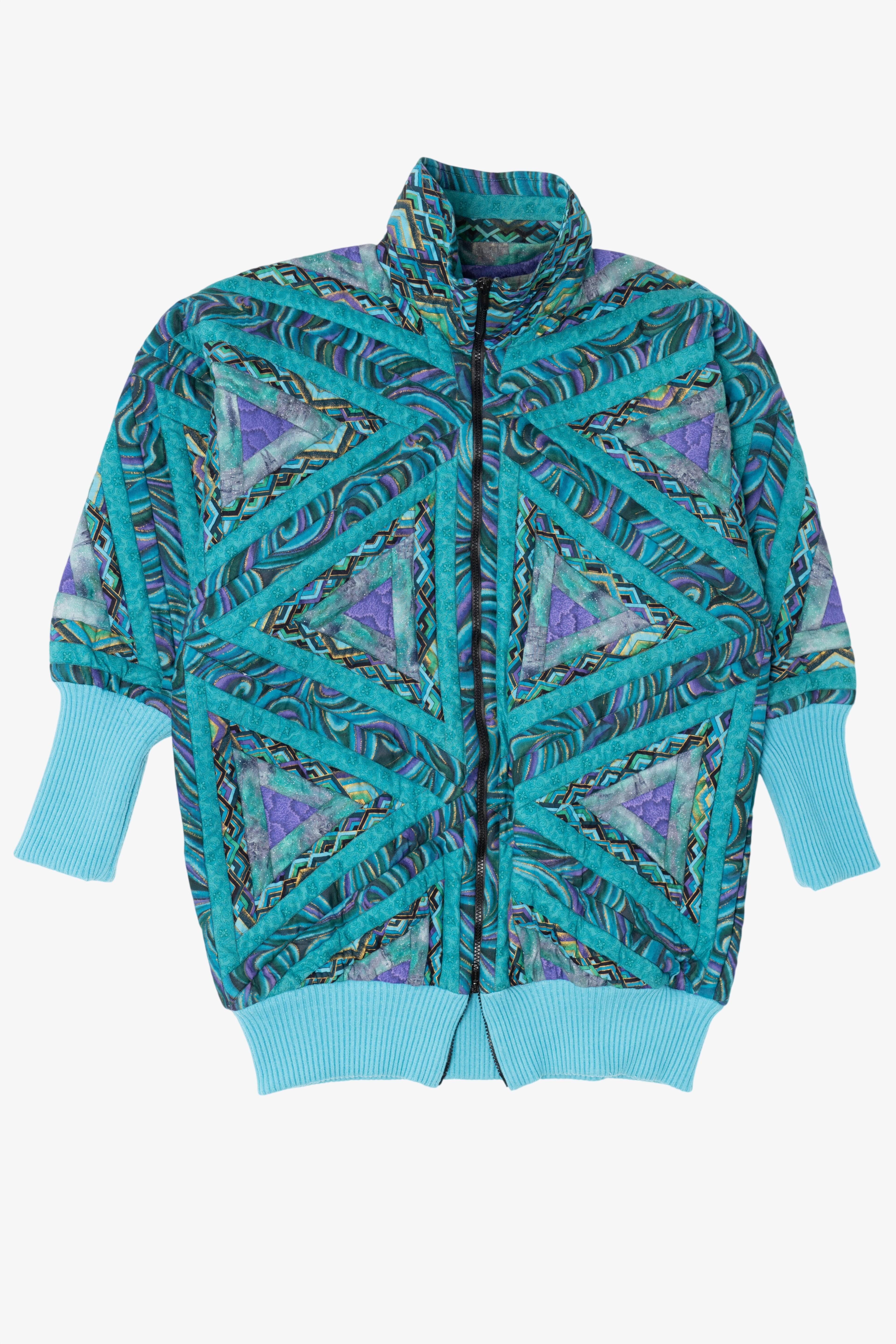 Vintage Blue Geometric Pattern Quilted Jacket (1980s)