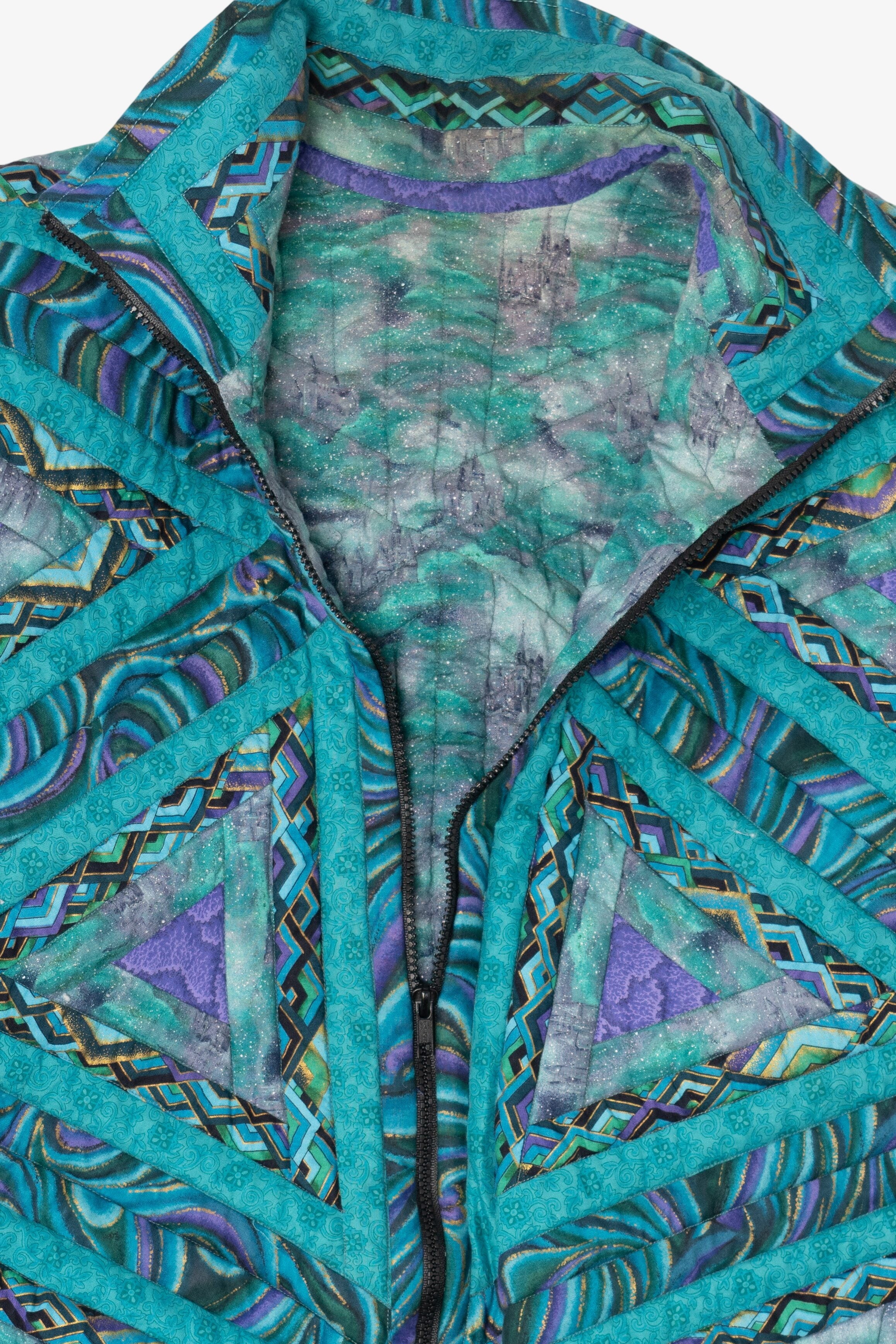 Vintage Blue Geometric Pattern Quilted Jacket (1980s)