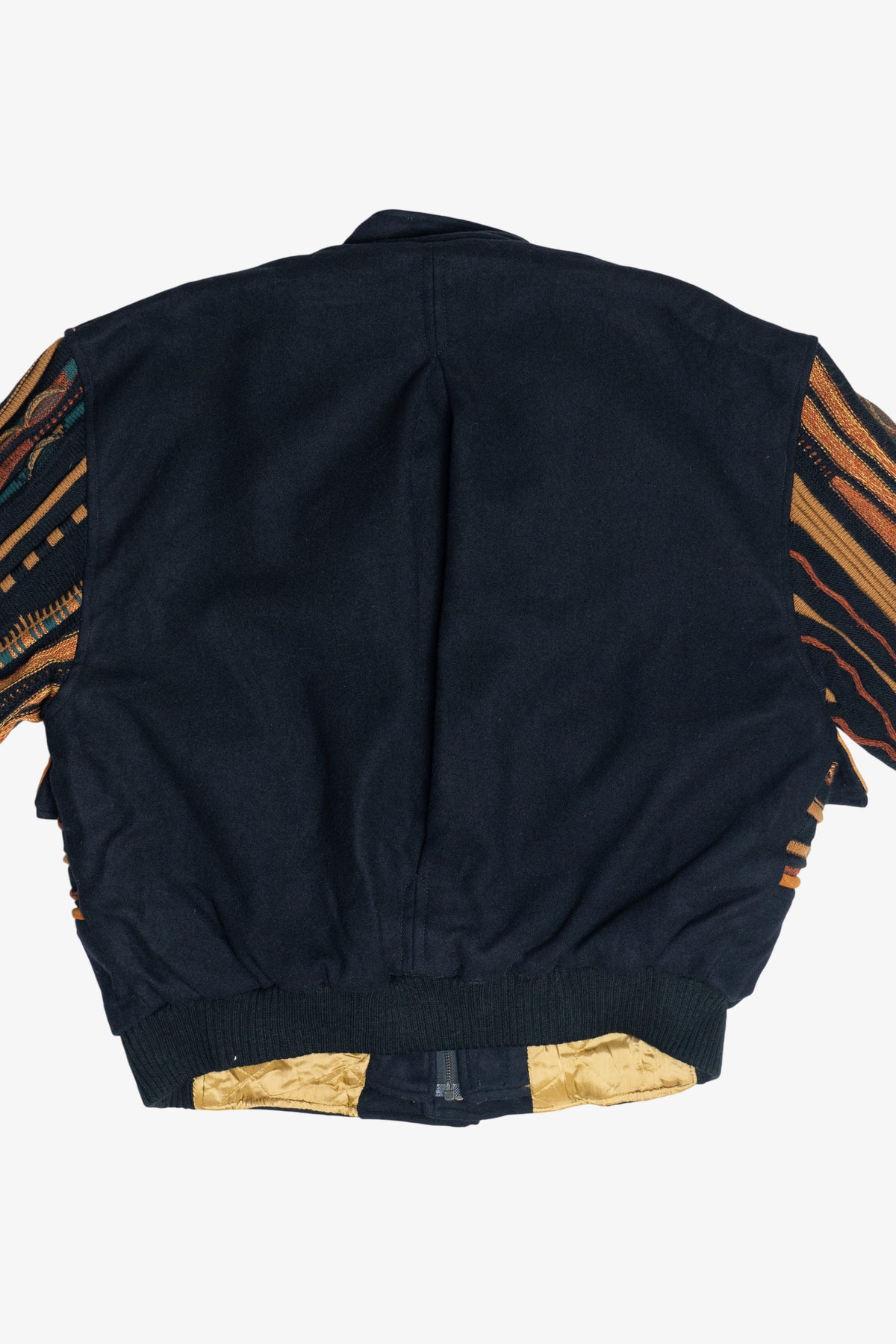 Vintage Roger Springfield's Leather And Coogi-Style Knit Patchwork Bomber Jacket (1980s)